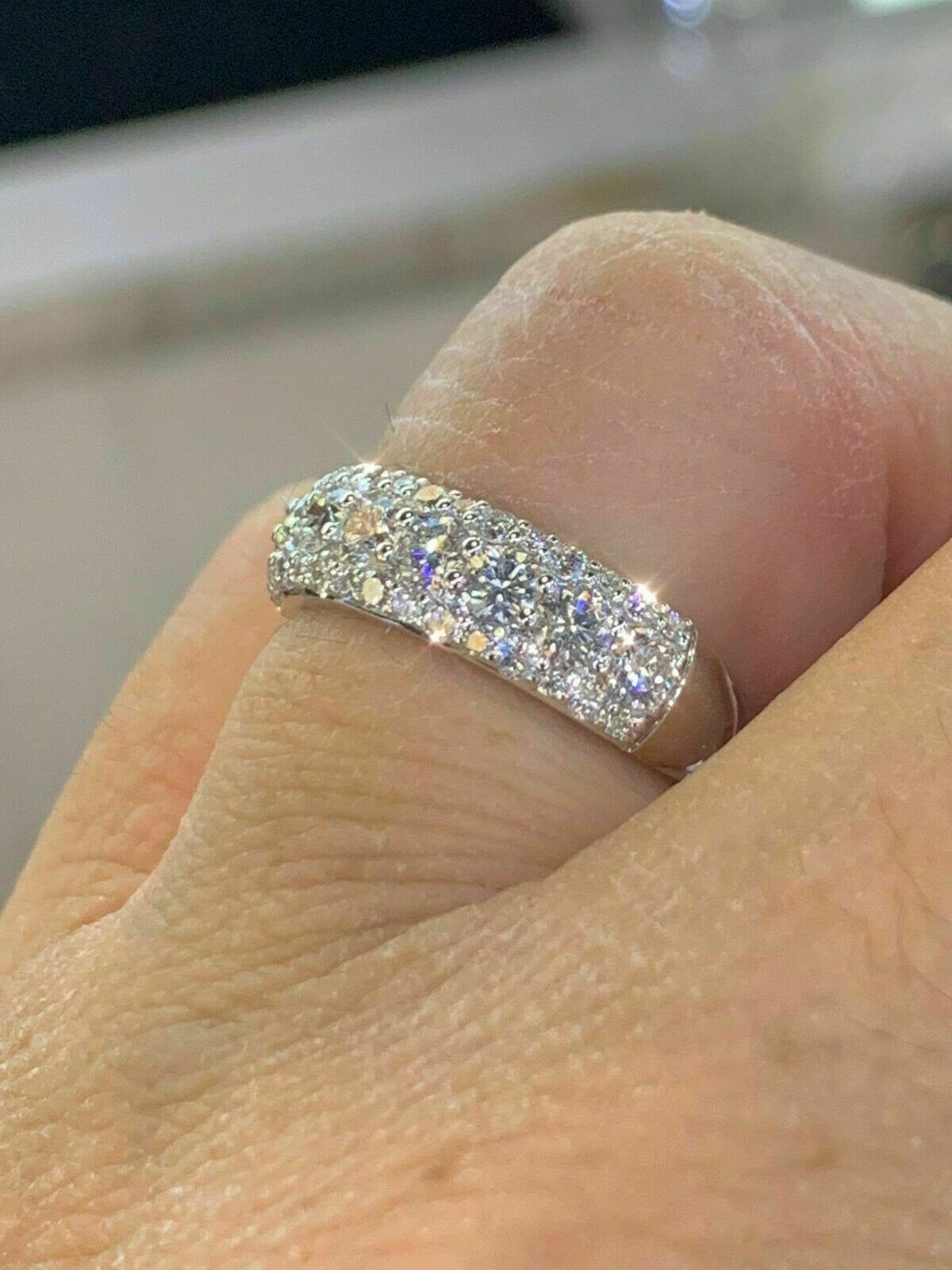 1.80Ct Round Cut lab created Diamond Eternity wedding Band 14K White Gold Over