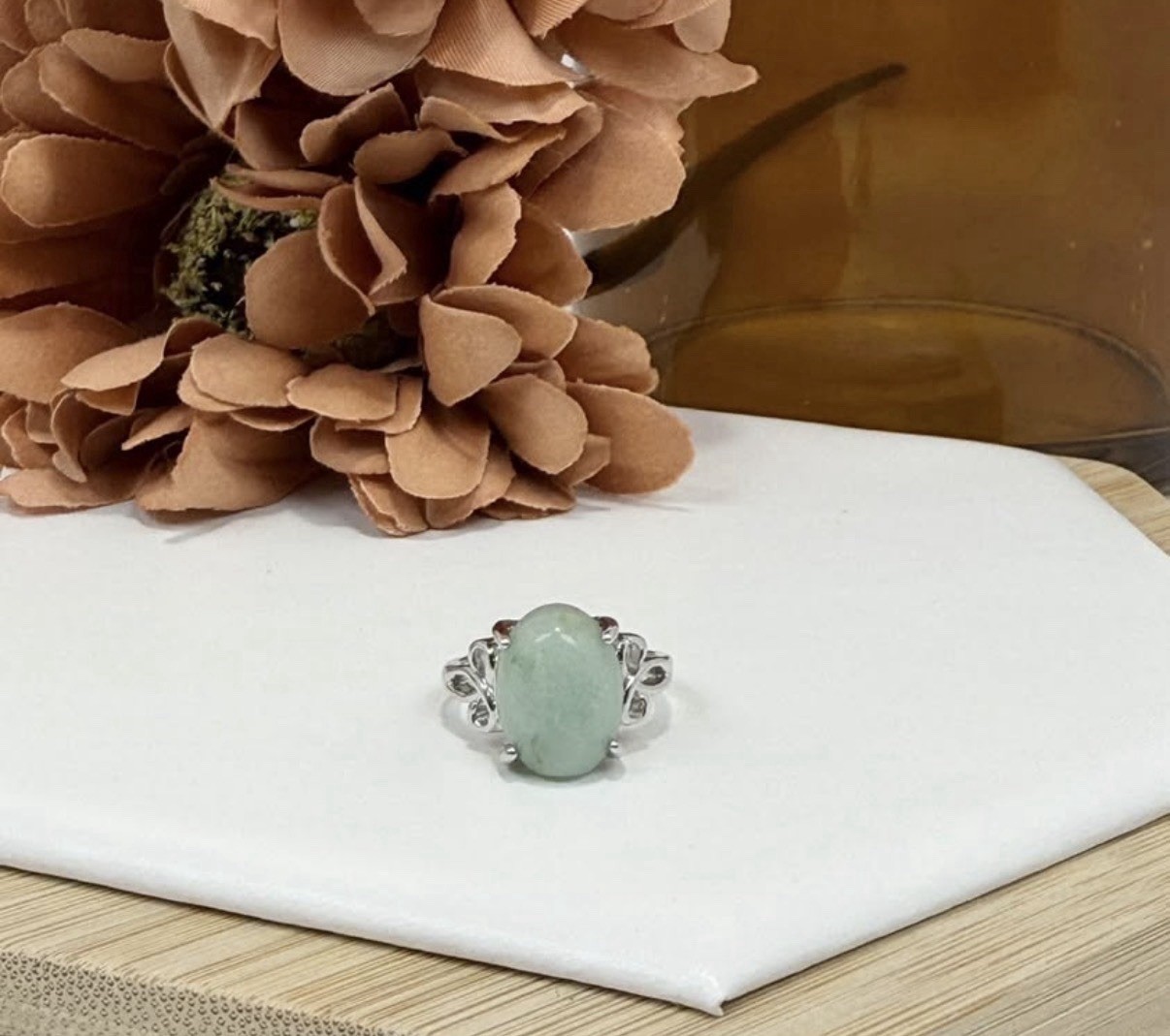 Jade Pale Green Adjustable Alloy Ring 13.3/10MM