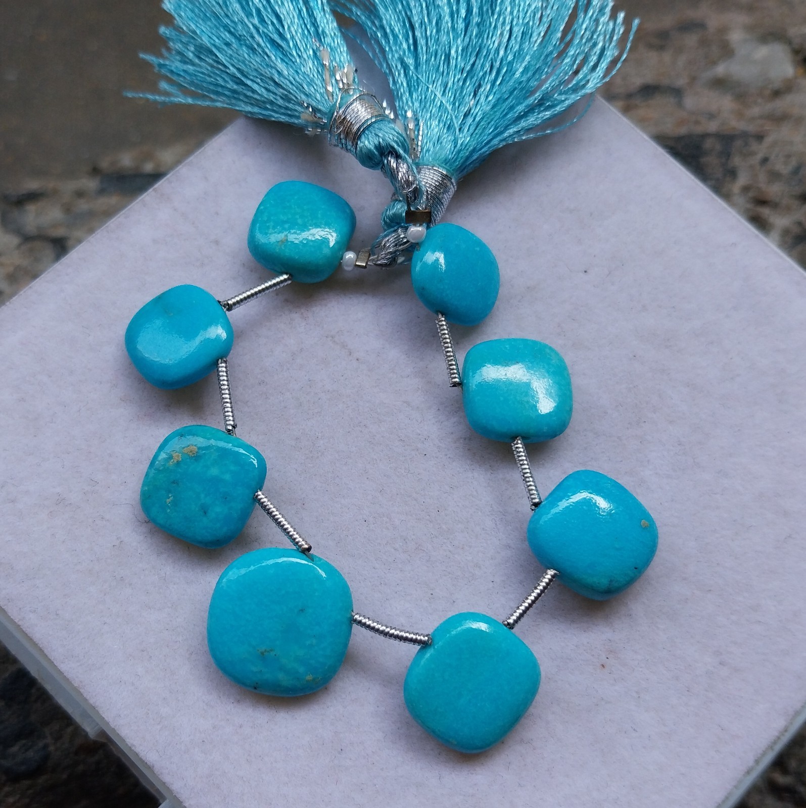 38 Carat Natural Sky Blue Arizona Turquoise Cushion 4 inch Bracelet For Jewellry