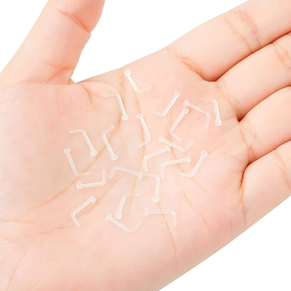 2x Clear Transparent Invisible Nose Stud. See Through Nose Stud Plastic Piercing