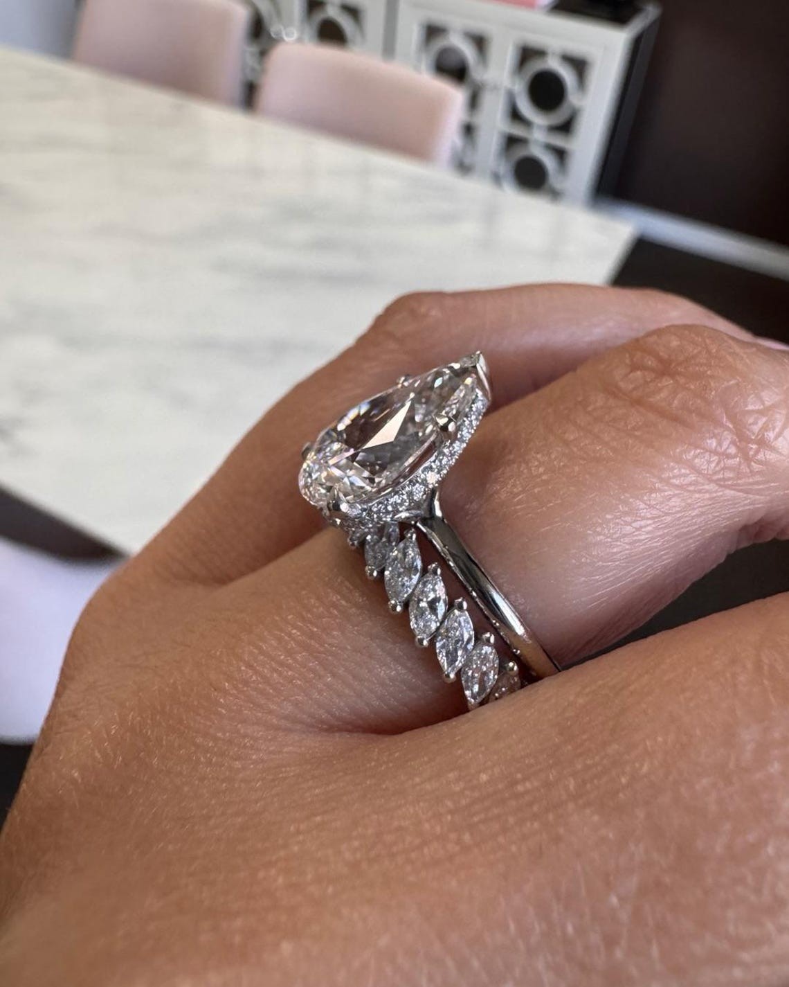 3 CT Pear Cut F/VVS1 Moissanite Wedding Bridal Ring Set 14K White Gold Plated
