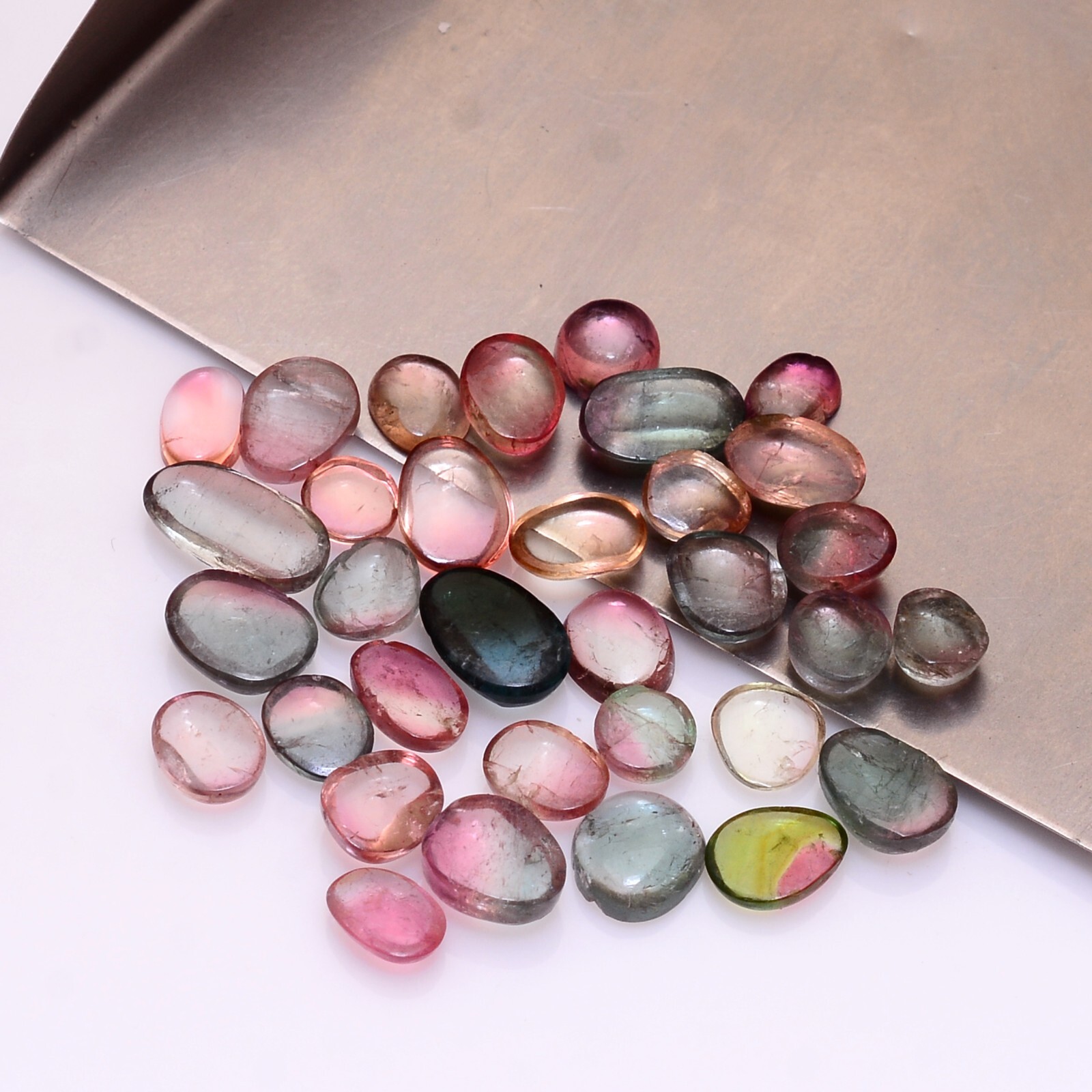 Rare Watermelon Tourmaline Loose 4.5mm-8mm Flat Back Cabochon For Jewelry Making