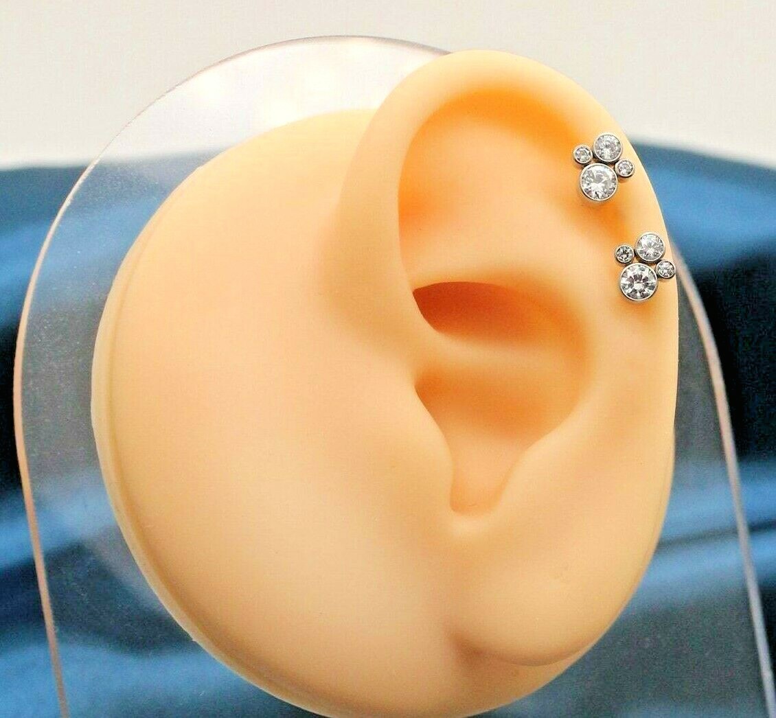 16G 1/4″ 6mm TITANIUM PAW CZ INTERNALLY THREADED LABRET RING EAR STUD flatback