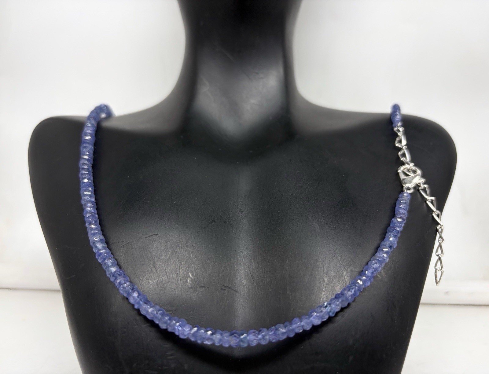 Tanzanite Necklace 20” 4-5mm Faceted Round Gemstone Beads Sterling Silver