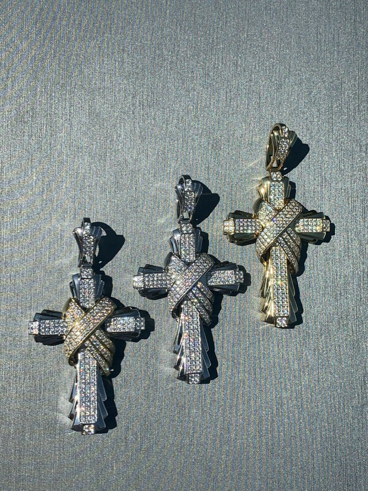 Mens Large Cross Pendant Solid 925 Sterling Silver 14k Gold Plated ICY HipHop CZ