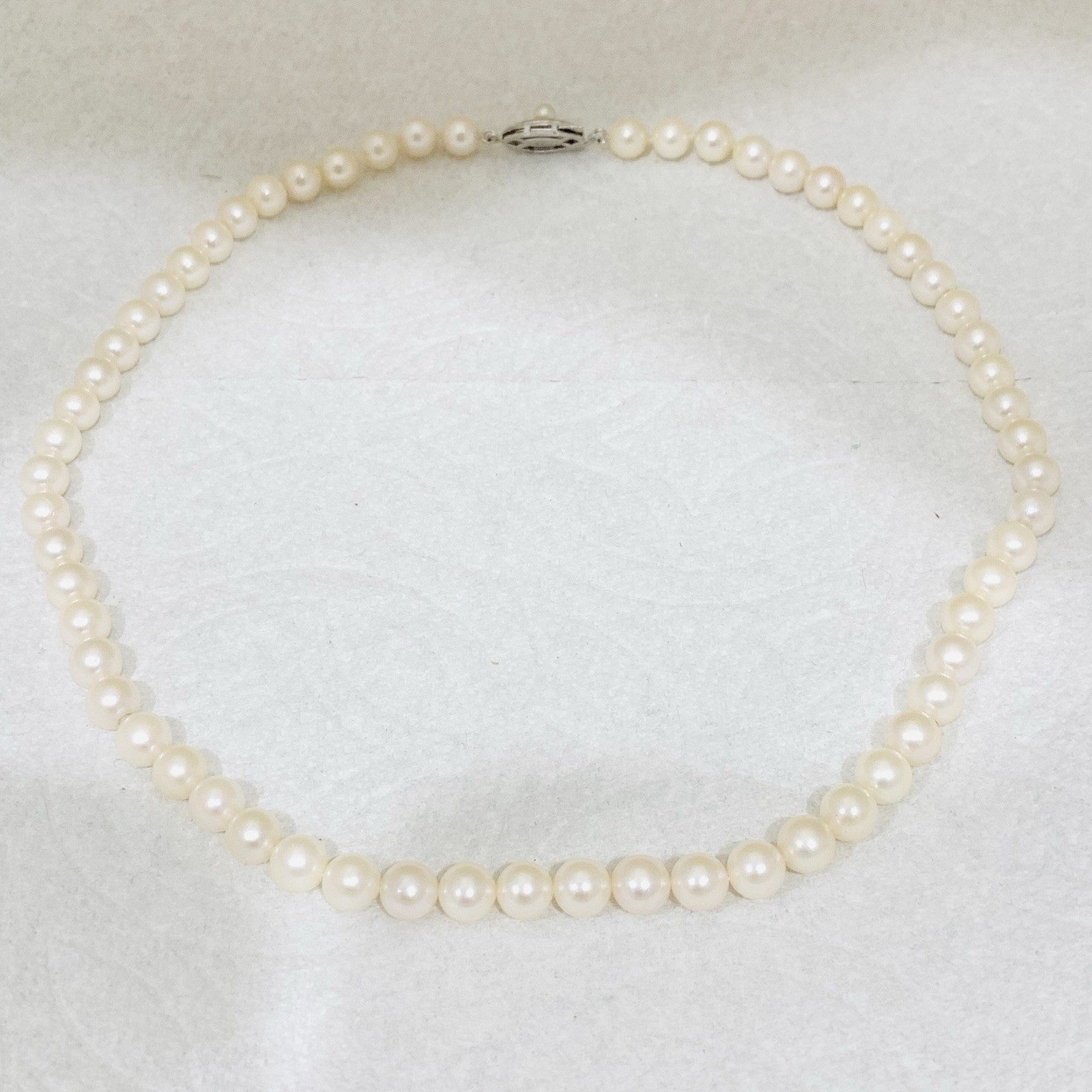 Hi Luster Akoya Pearl Necklace Strand Fuji Pearl OffWhite 7mm AAA+ SilverVTG 17”