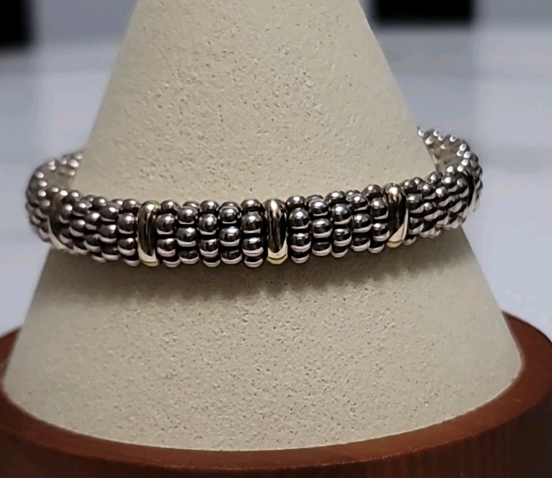 Designer LAGOS Sterling Silver 18K 8.7mm Signature Caviar Rope Bracelet
