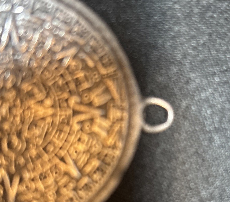 Vintage Mexico Aztec Calendar Pendant Mayan Design, Large Silver Tone Charm Only