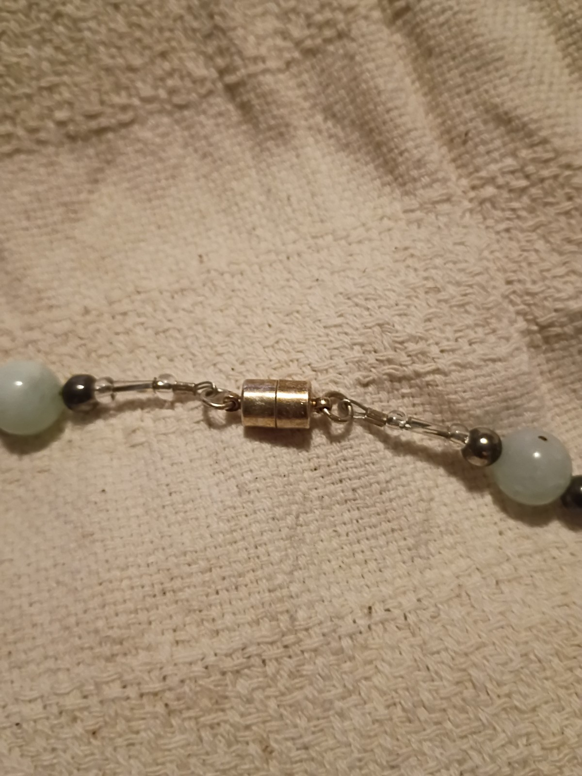 Multi-Strand Layered Blue & Clear Glass Beaded Necklace Silver Barrel Mag. Clasp