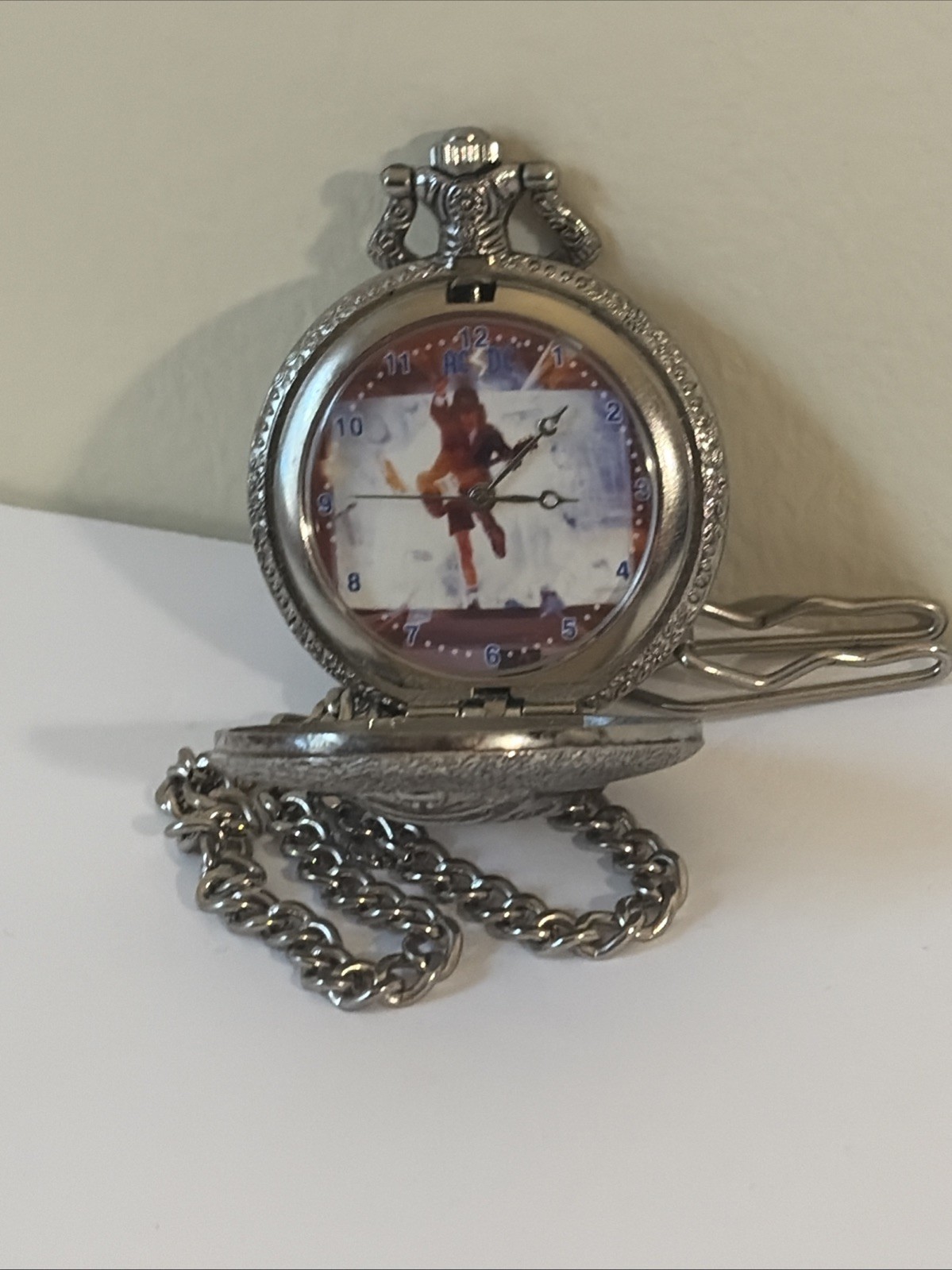 AC/DC Hells Bells Pocket Watch Necklace Opens Rock Band Collectible Untested