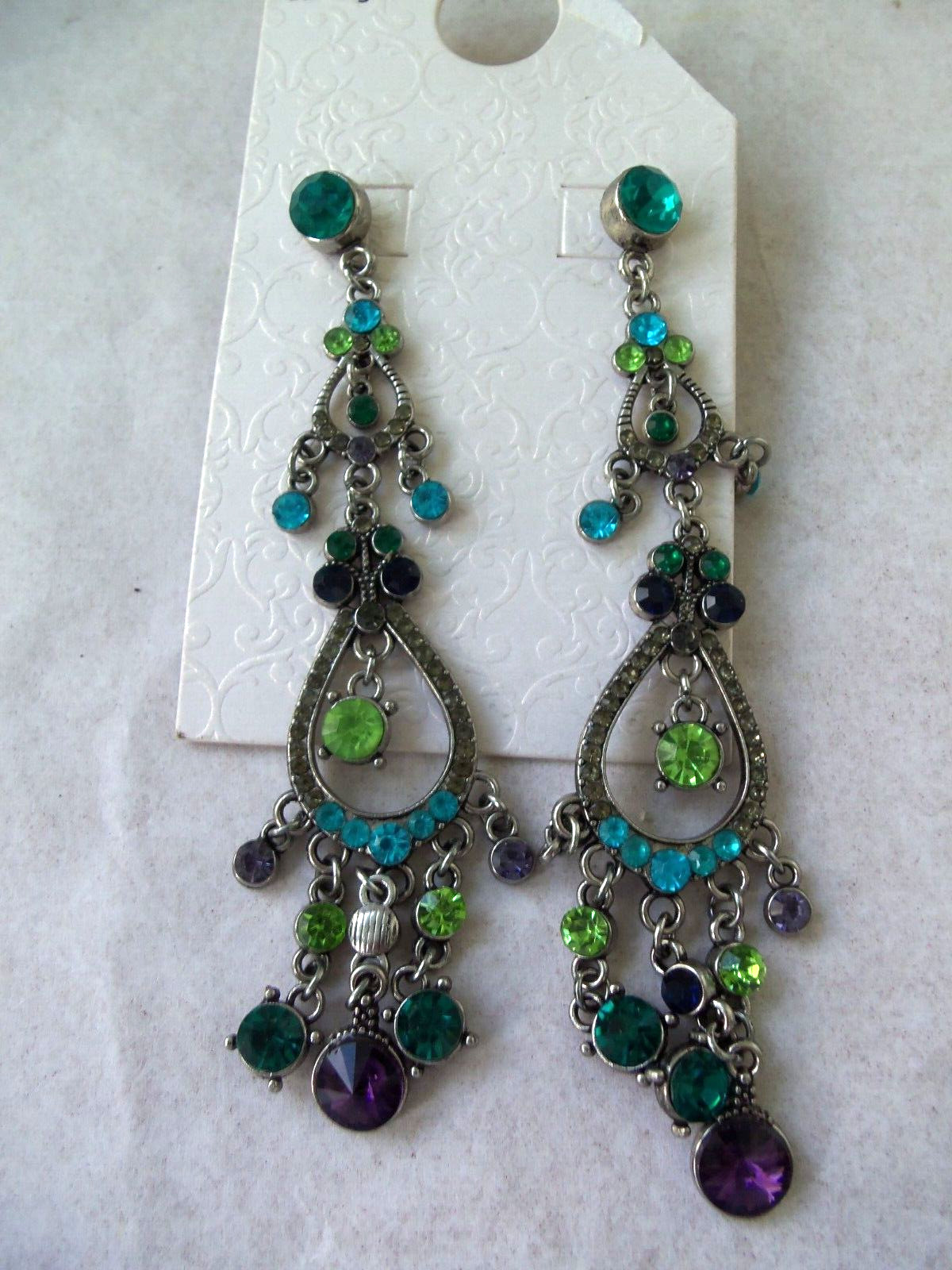 Fancy Jeweled Dangly Statement Earrings Lot! 3! PIERCED! COSTUME JEWELRY!