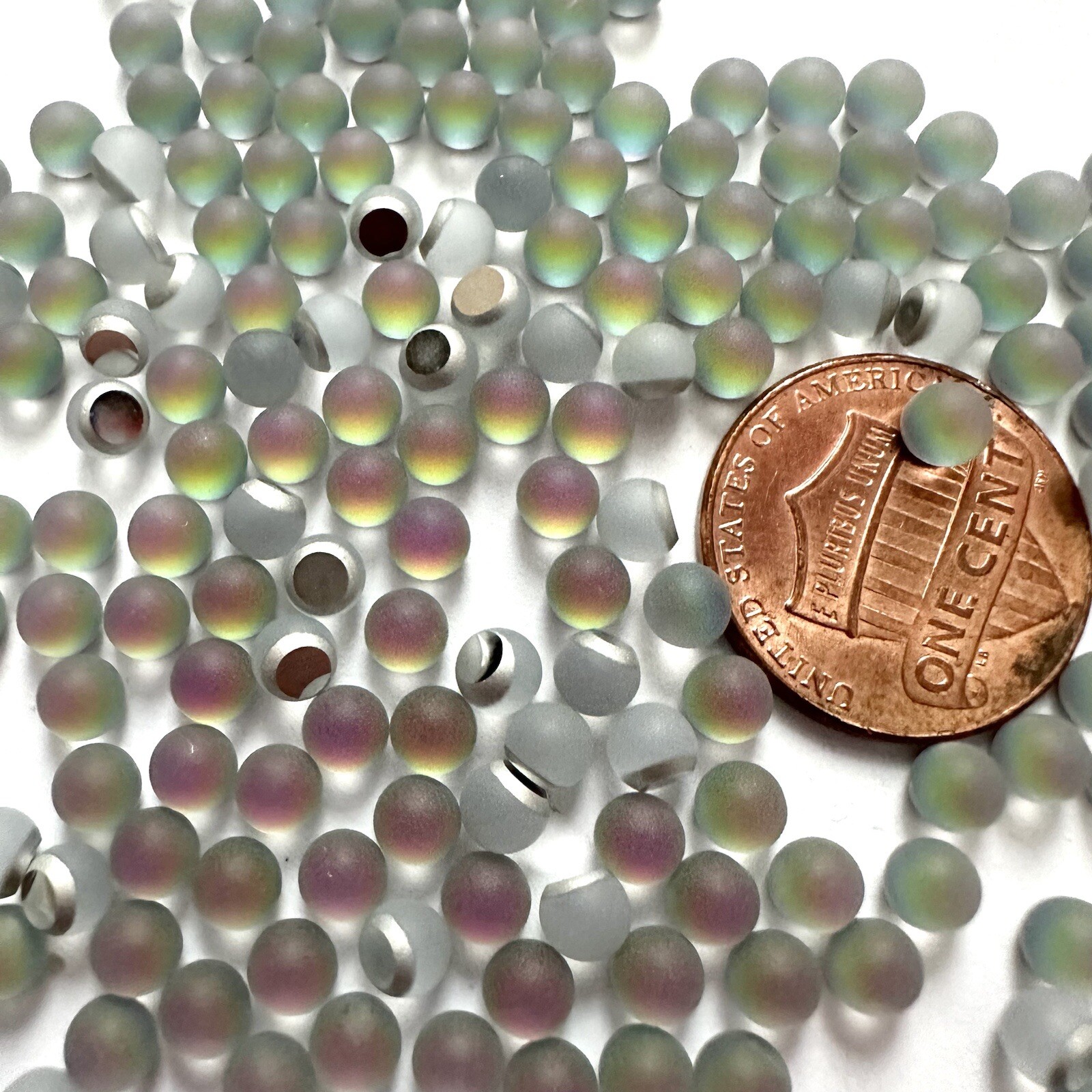 24 Vintage 4mm Frosted Vitrail Medium 3/4 Ball Stone/ Cabochon Smooth Top #34B43