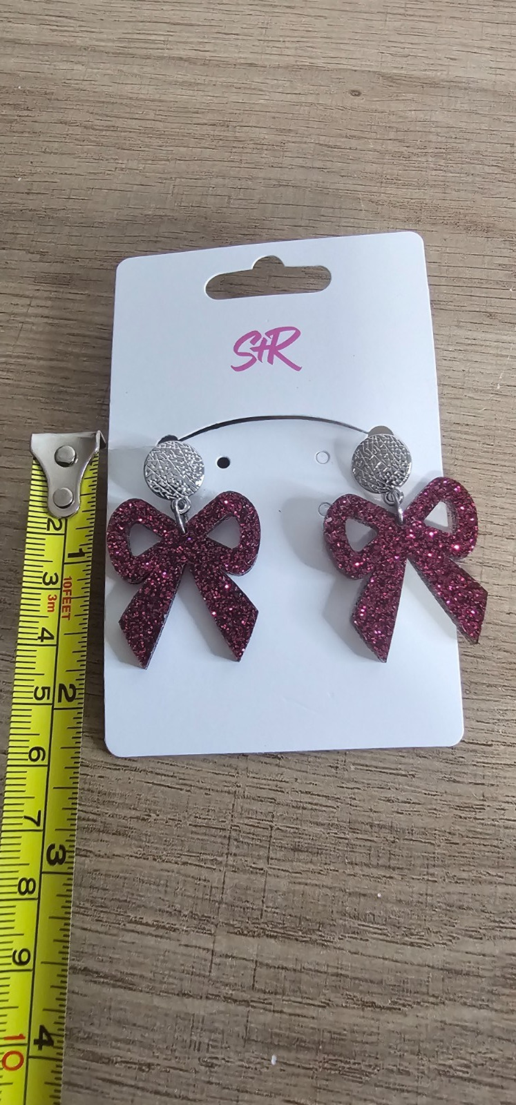 Sandy Rizzo Dangle Dark Pink Bows Lightweight Earrings Silver Girly NEW