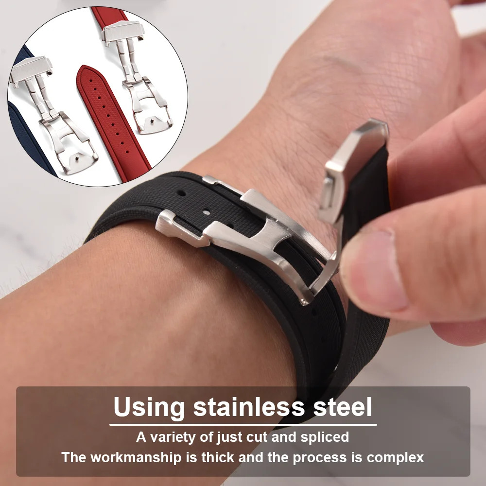 20/22mm Quick Release FKM Rubber Watch Strap Universal with Folding Clasp