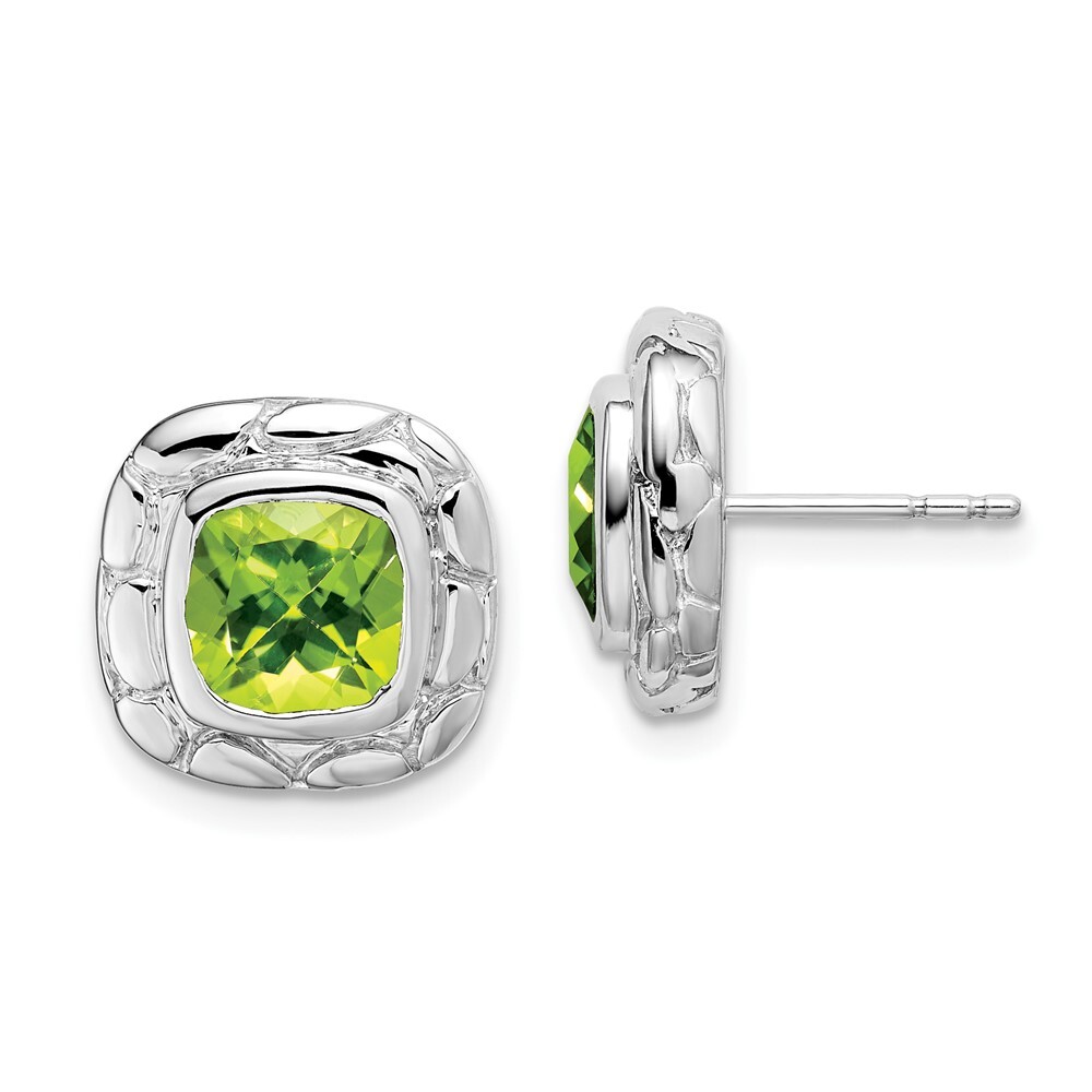 12.3mm Sterling Silver Rhodium-plated Peridot Earrings EM7077-PE-SS