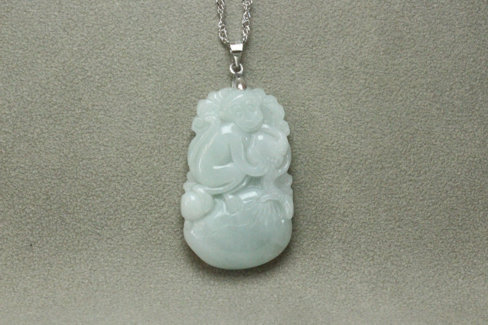 Natural White green A Jadeite jade Hand-Carved Monkey (Chinese Zodiac) Pendant