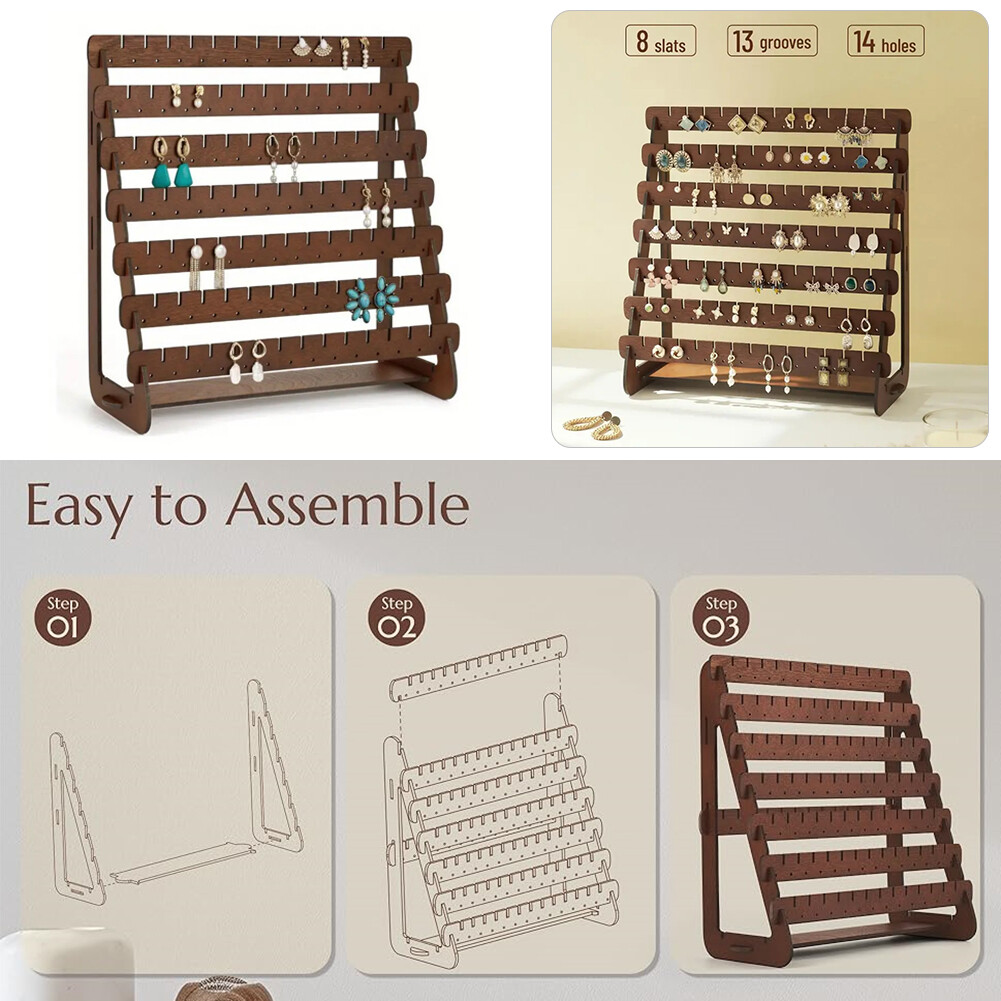 Wood Earring Display Rack Stand Holder For Stud Hook Earrings Jewelry Organizer