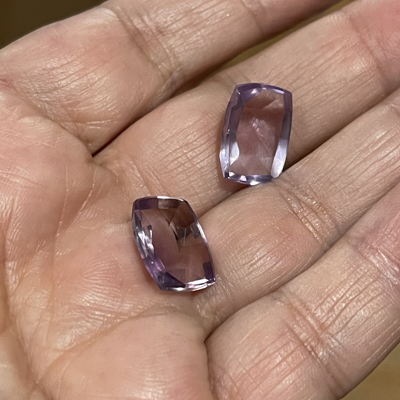 11.6ct 14.4c10.5×4.4mm Pair Pink Faceted Amethyst Rose Cut Cabochons Gems