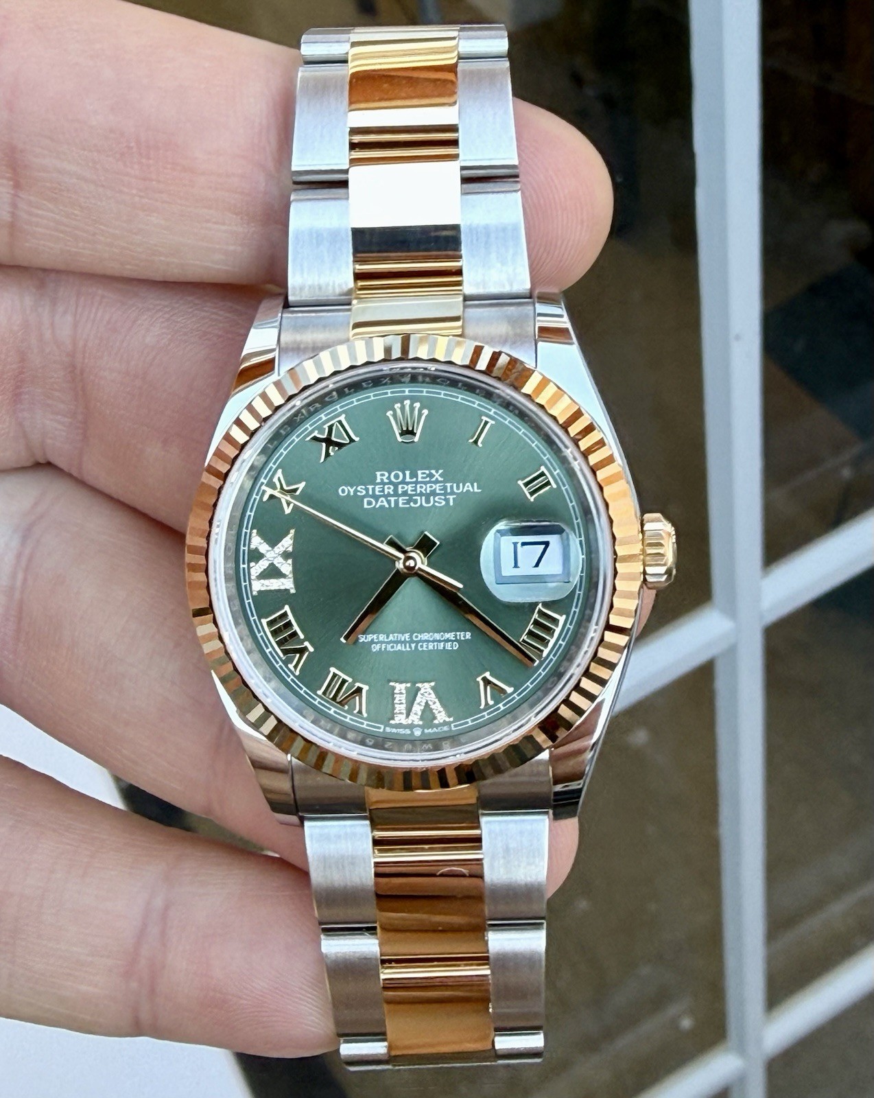NEW 2026 FRESH 36mm Datejust 126233 Gold/Steel Green Diamond Roman Complete Set