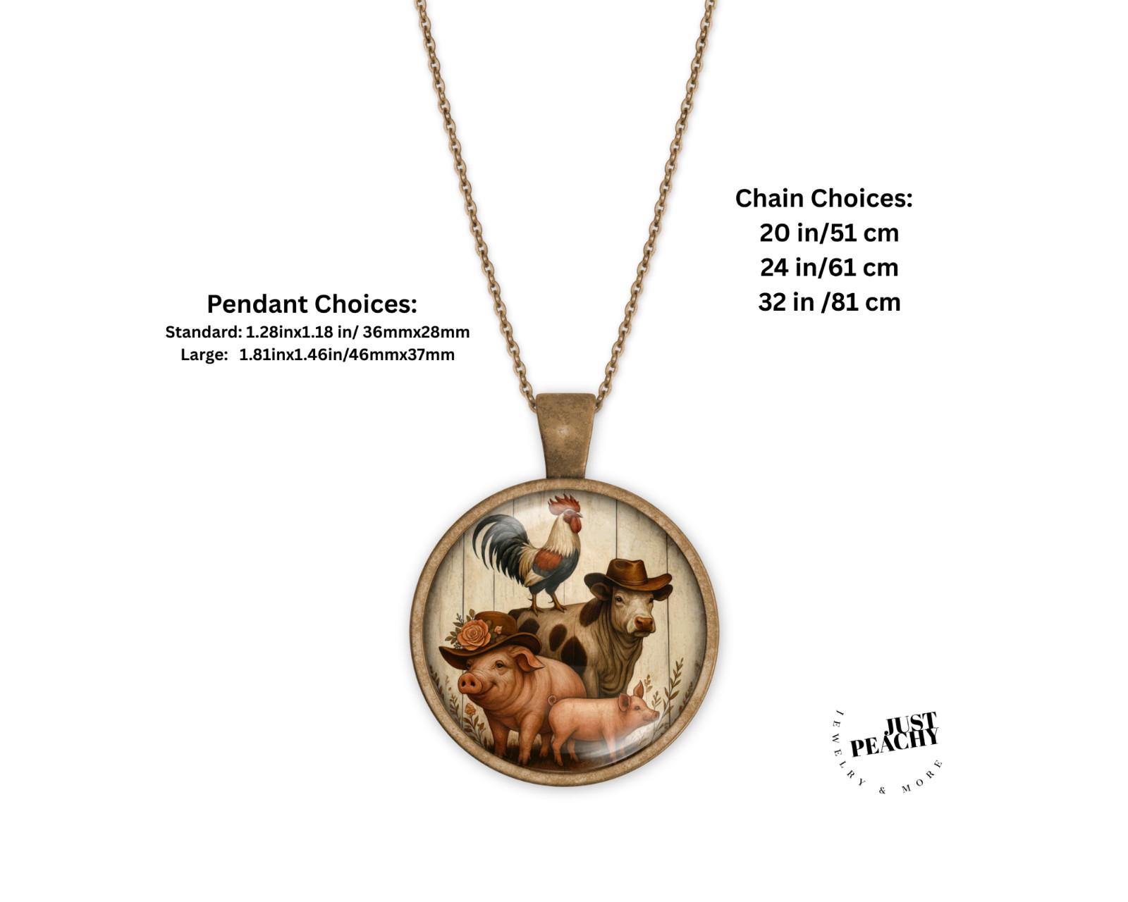 Down on the Farm Fun Art Bronze Silver Jewelry Necklace Set
