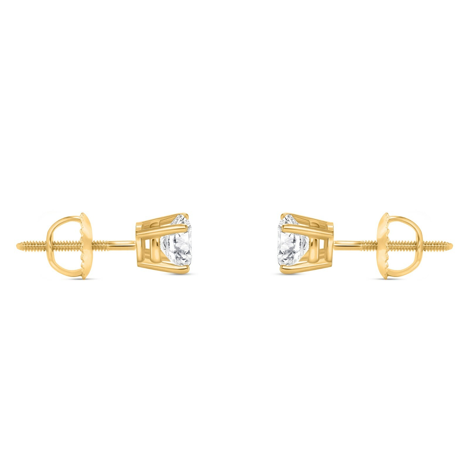 1/2 Ct Round LabCreated Grown Diamond Earrings 18K Yellow Gold F/VS Basket Screw
