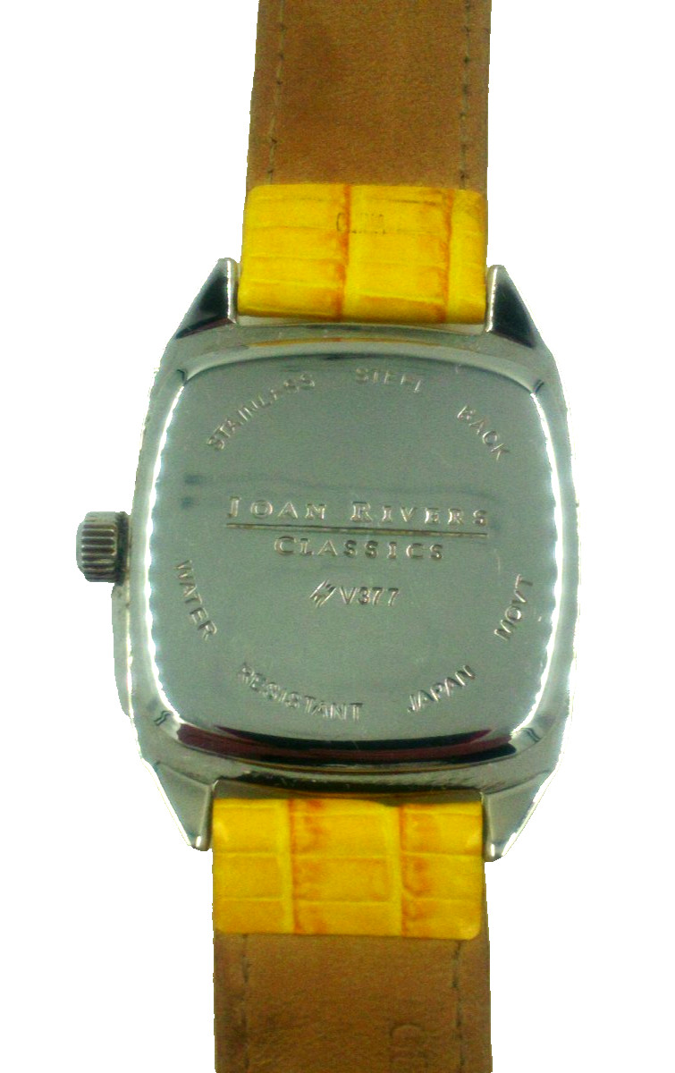 Joan Rivers Classics Yellow Leather Silver Tone CZ Watch V377 Needs Battery
