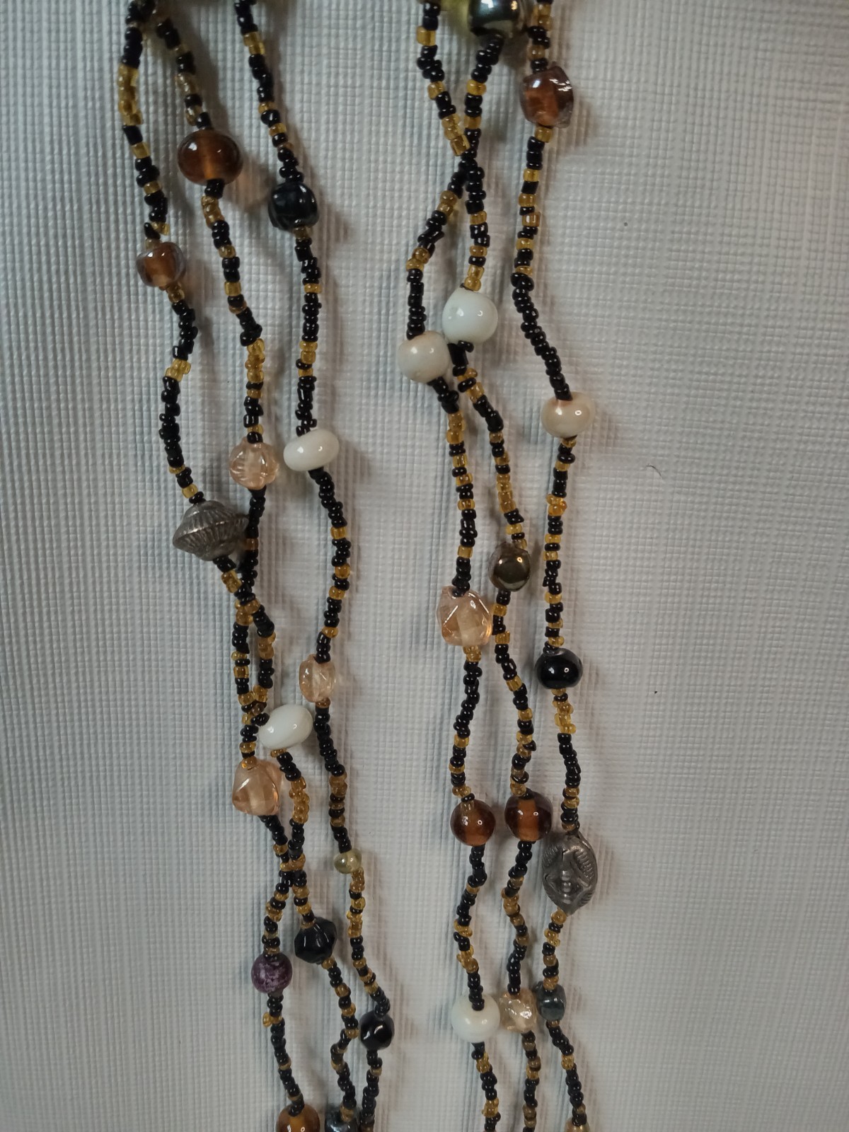 Black and Brown Multicolor Seed Beaded Triple Strand Layered Bohemian Necklace