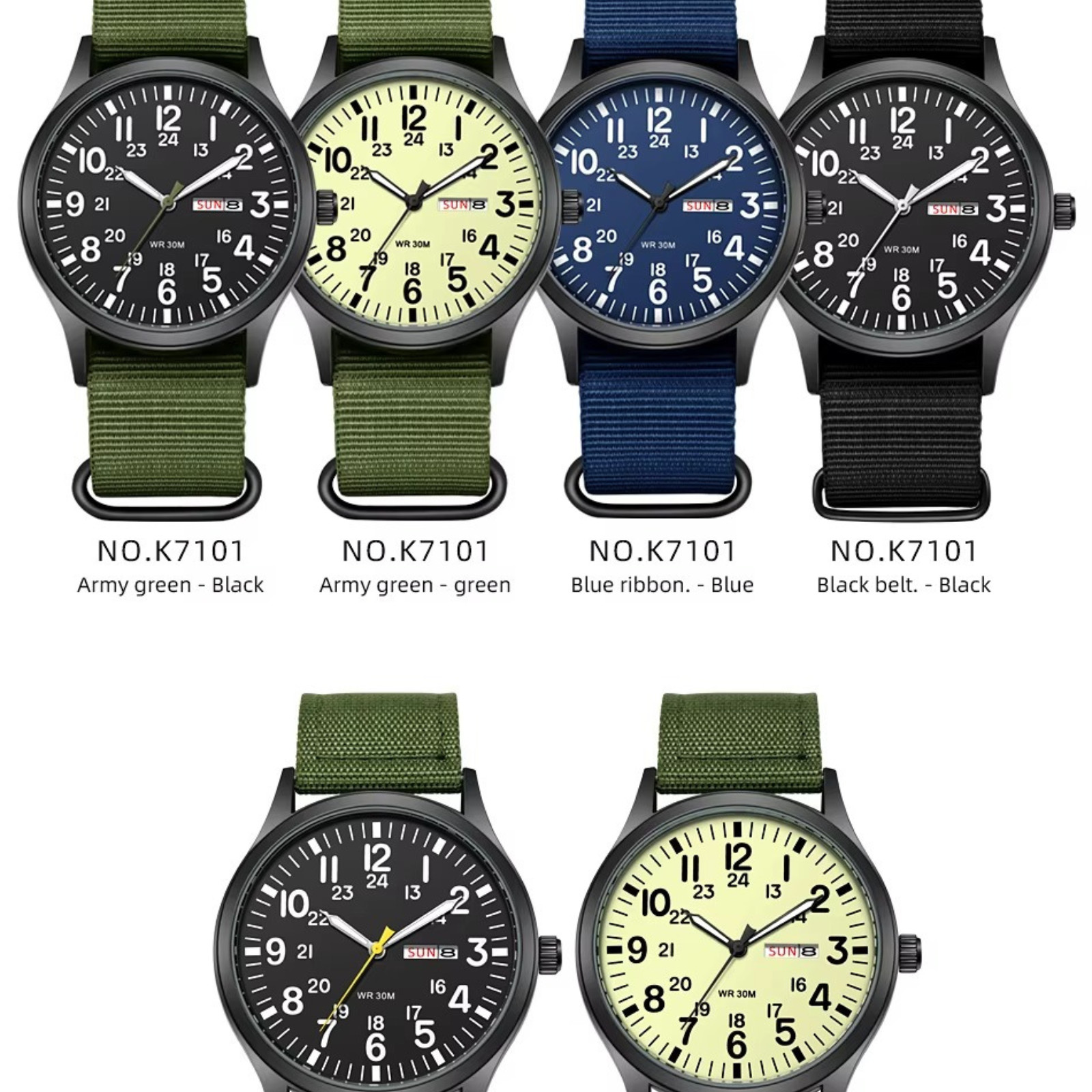 Durable Field Watch Easy Read Dial 24H Display Nylon Strap Quartz Movement