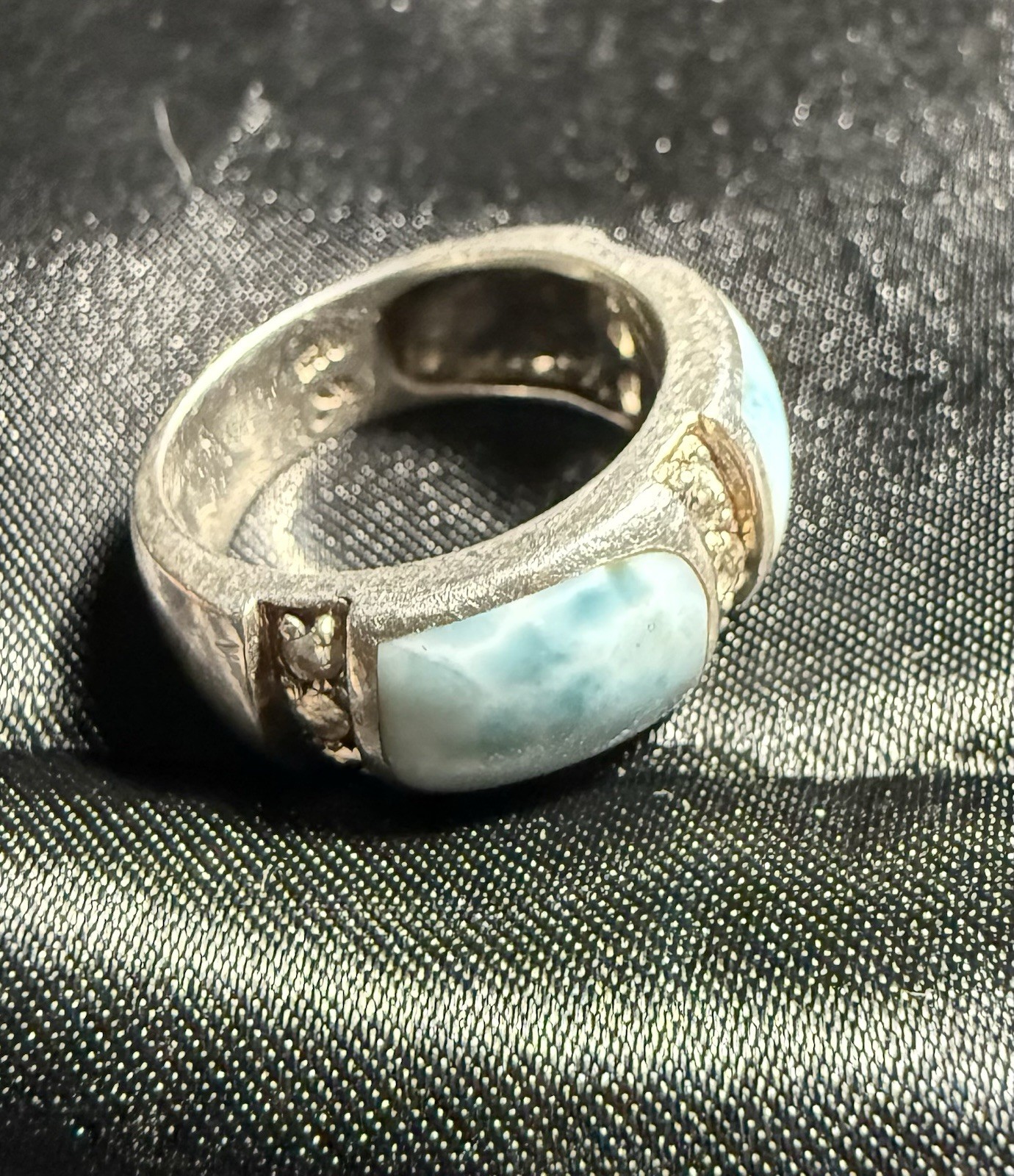 Marahlago Marina Collection Sterling Silver Ring with Larimar White Topaz Sz 6