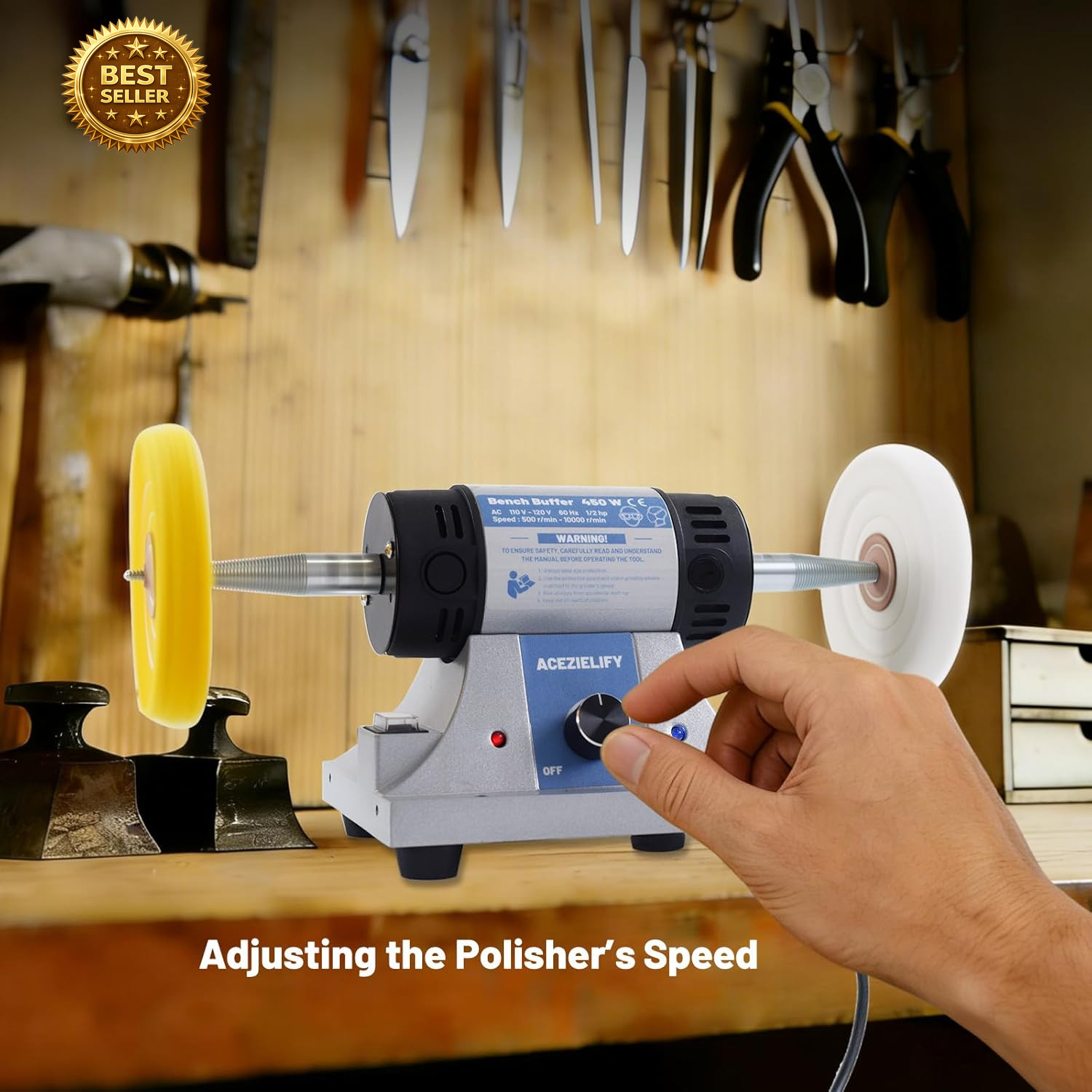450W Jewelry Polisher Variable Speed Bench Buffer Motor Metal Polishing Machine