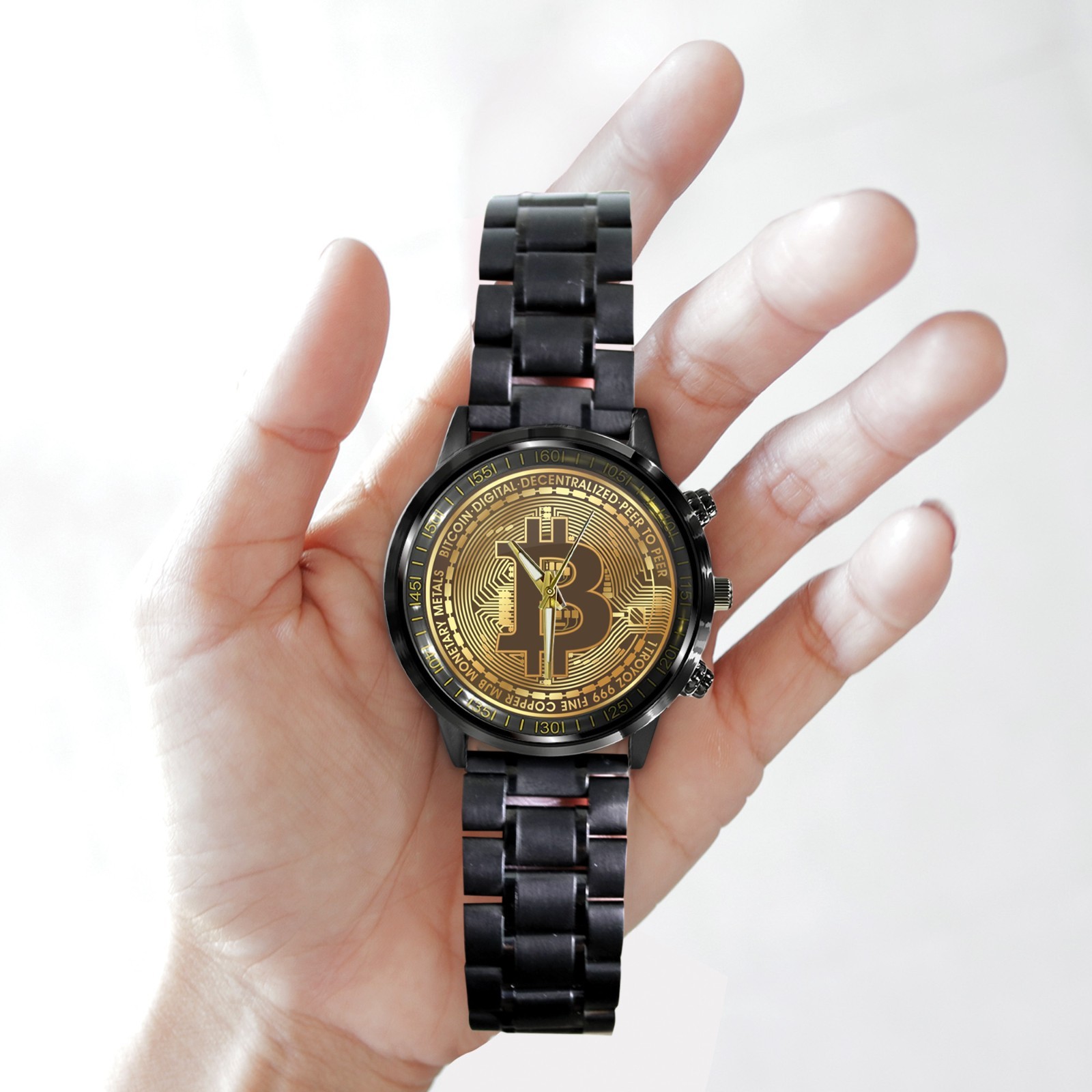 BTC-Bitcoin Logo Black Stainless Steel Watch