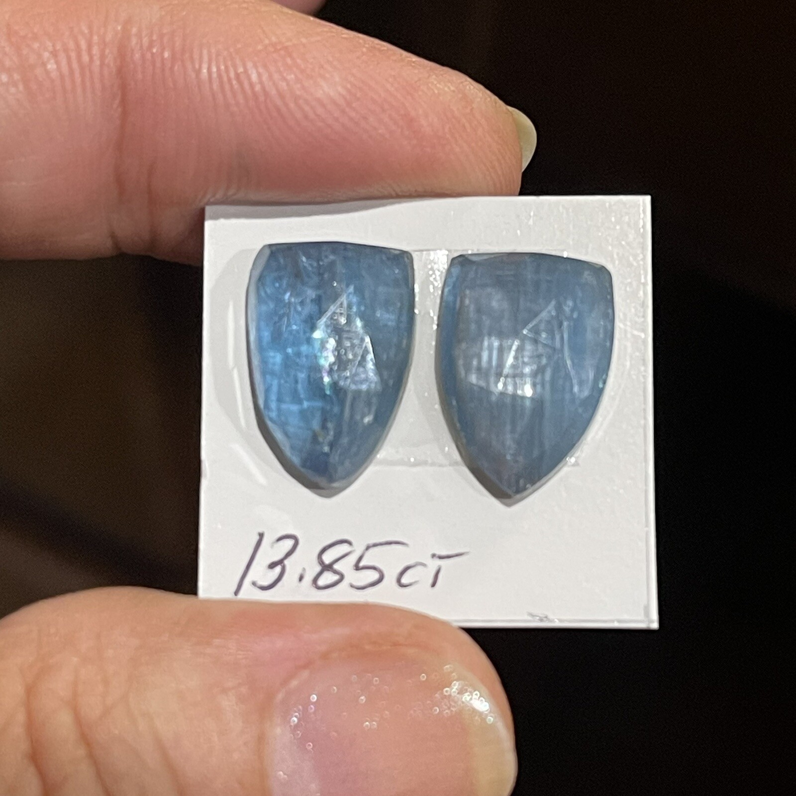 13.85ct 14x10x4.7mm Pair Aqua Blue Kyanite Shield Cut Faceted Cabochons Gems