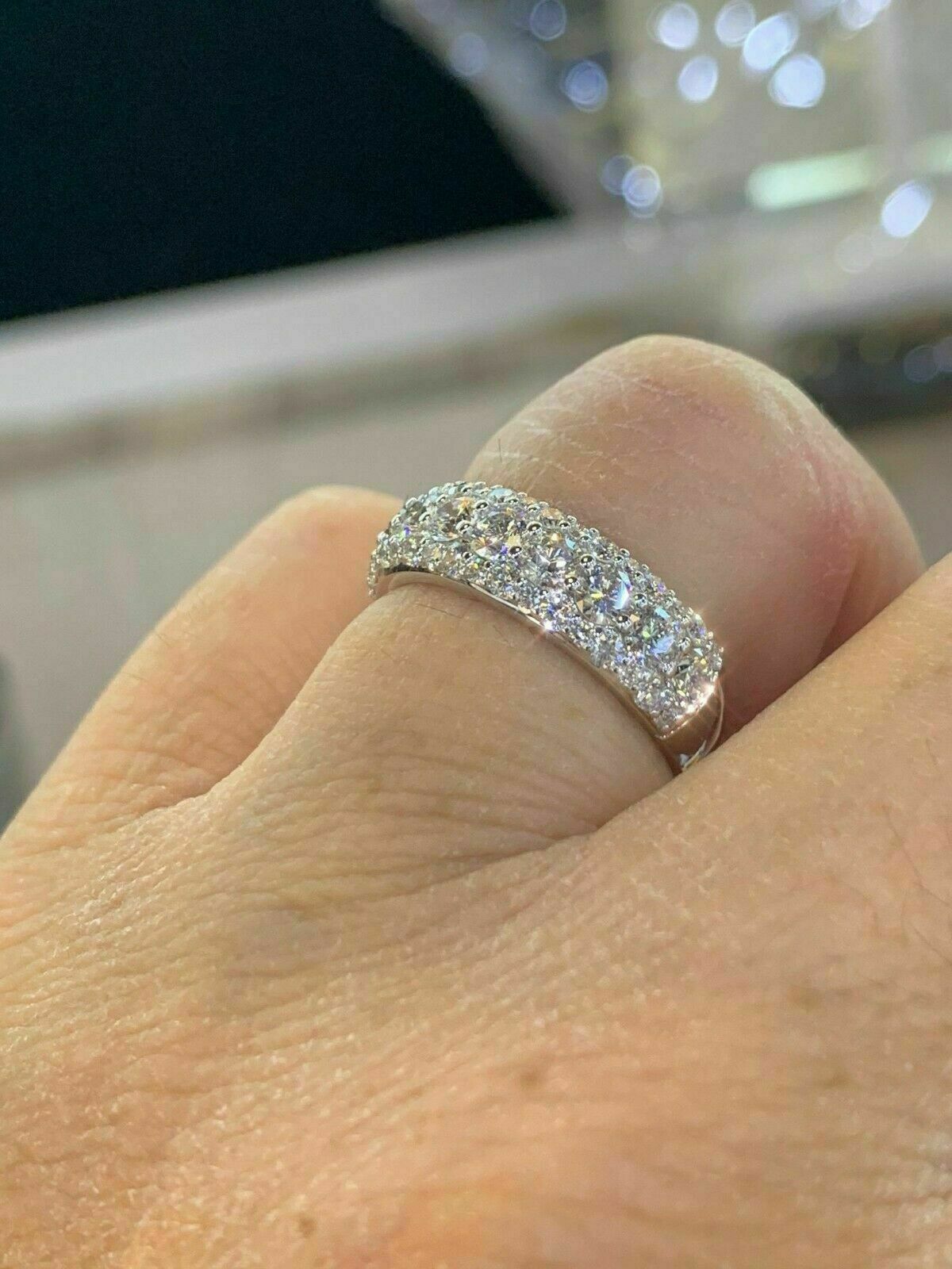 1.80Ct Round Cut lab created Diamond Eternity wedding Band 14K White Gold Over