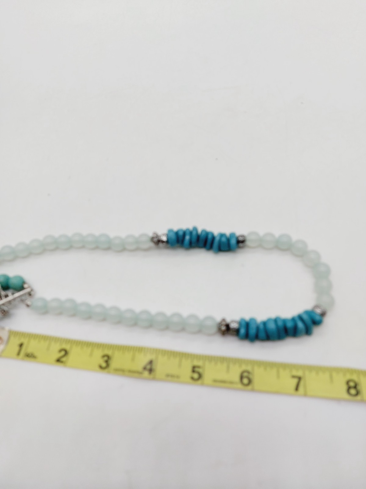Necklace Blue Aquatic Bib Choker Turquoise Silver Tone Beads Multi Strand