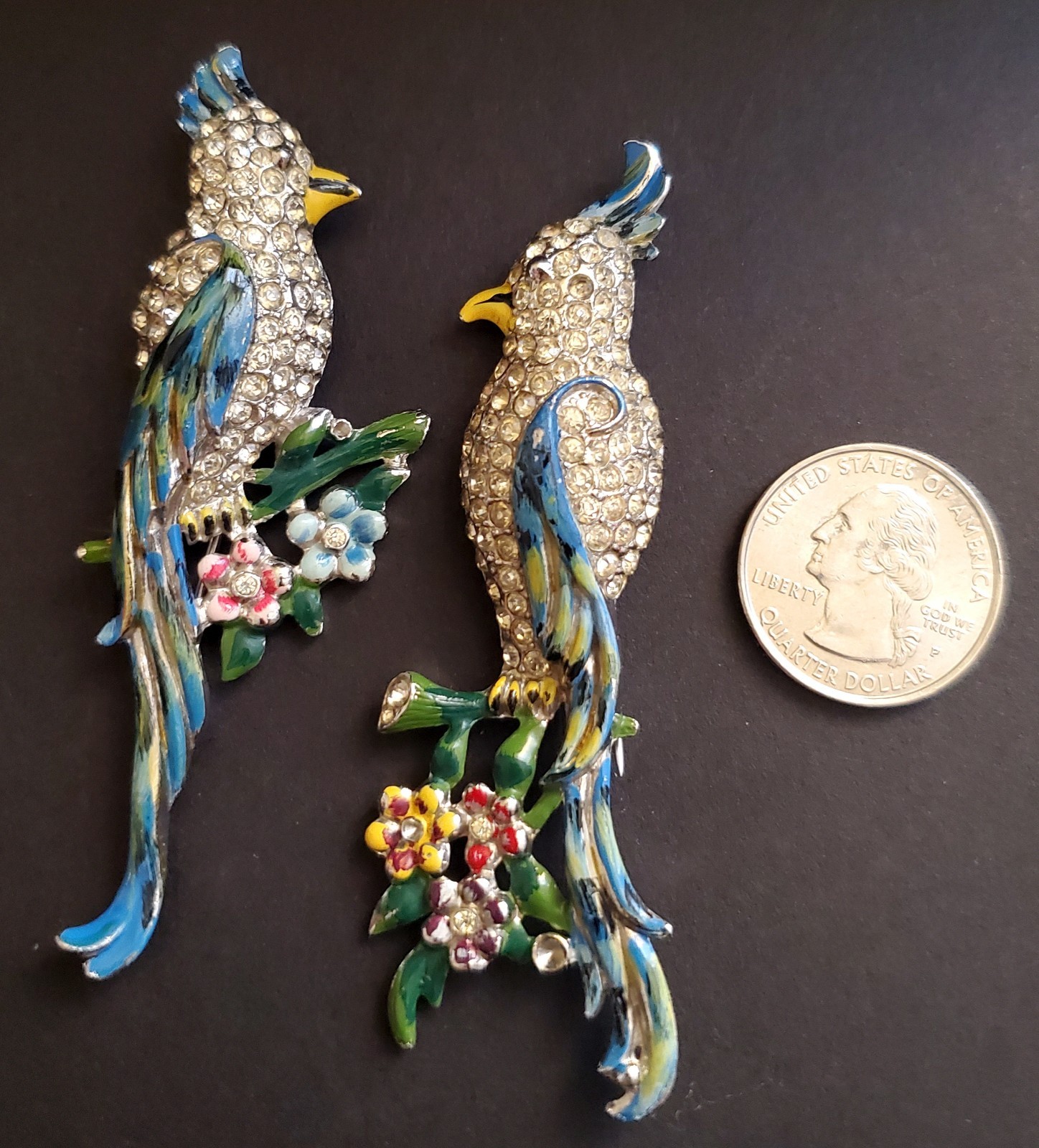 Vtg CORO Duette – Calopsitta / Birds of Paradise – Fur, Coat, or Dress Clips