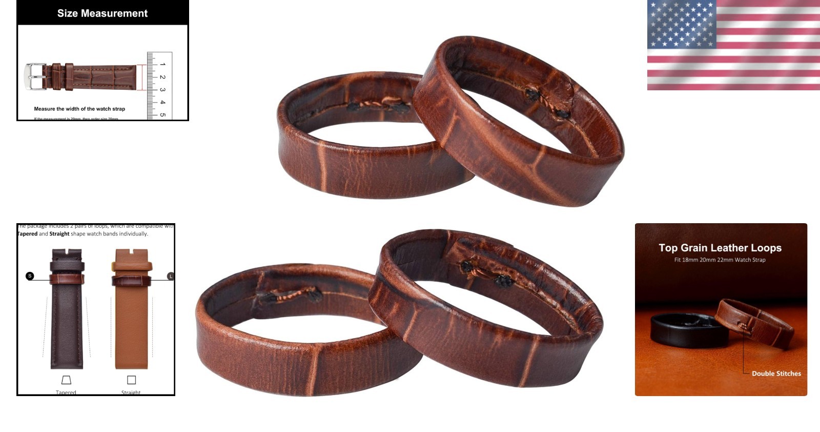 Elegant Brown Leather Watch Band Holder Loops – Fit for 16mm to 22mm Straps