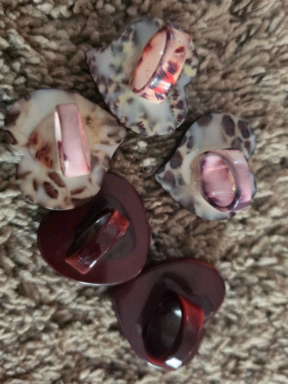 Lot Of 19 Plastic Resin Rings Assorted Styles