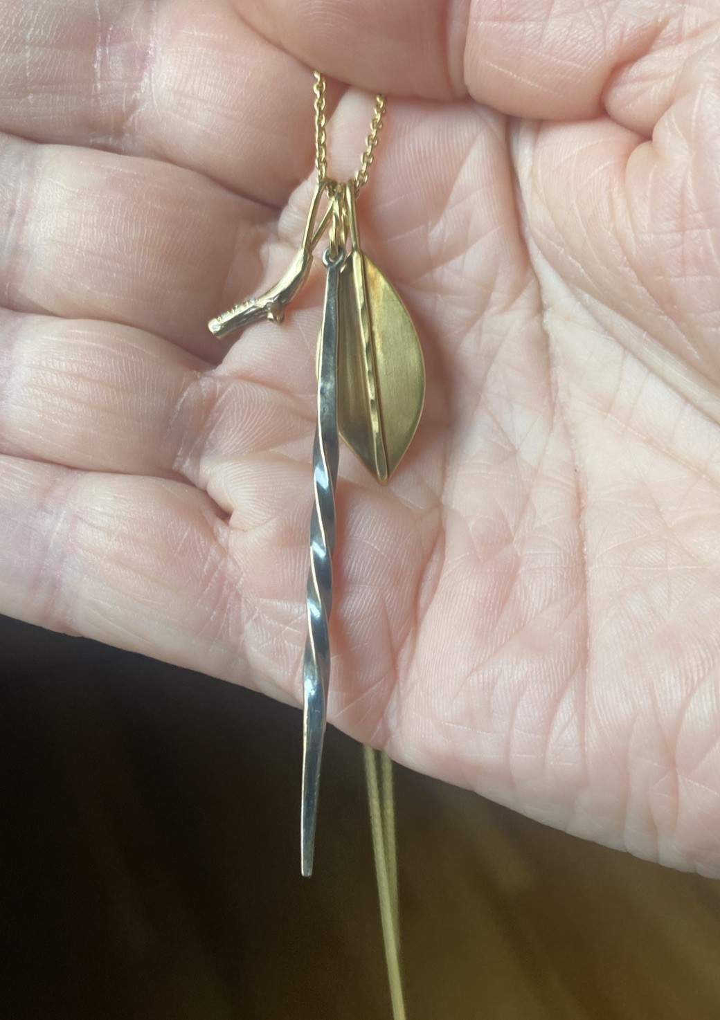 Sarah McGuire Studio Gold Long Necklace with Three Mixed Metal Pendants