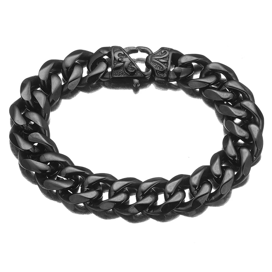 Men’s Black/Silver Tone Stainless Steel Curb Cuban Link Chain Necklace 16″-40″