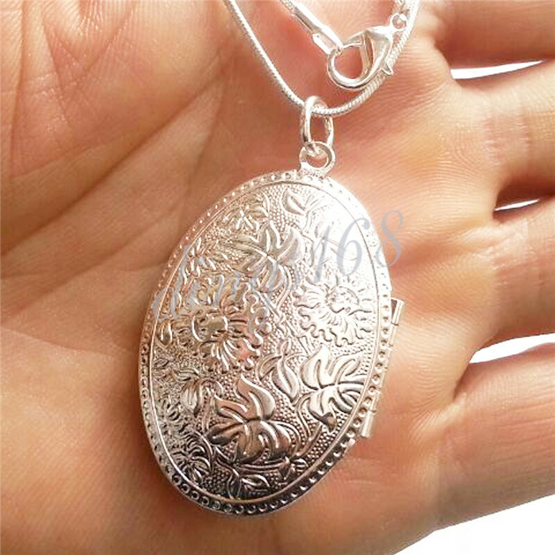 925 Sterling Silver Nickle/Lead Free Large Locket Pendant +Chain Necklace Set H2
