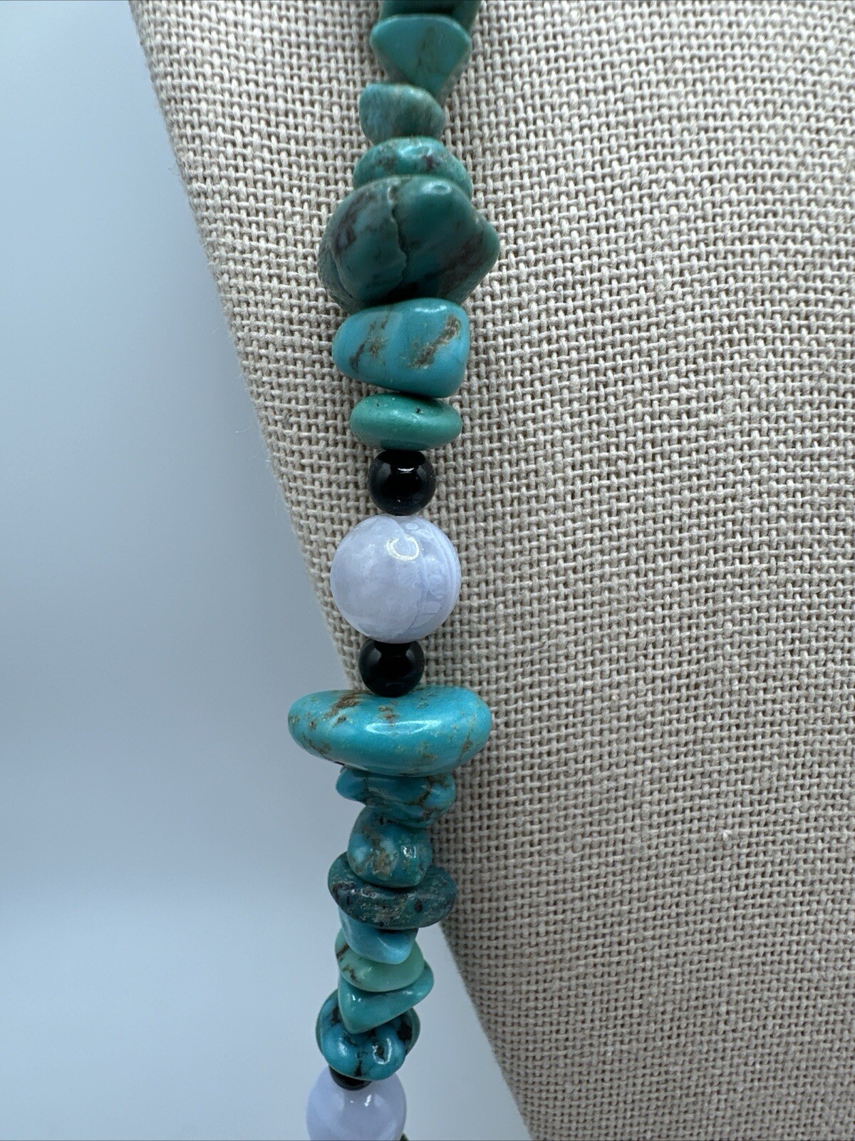 Mine Finds By Jay King Long Turquoise Blue Lace Agate & Chalcedony 925 Necklace