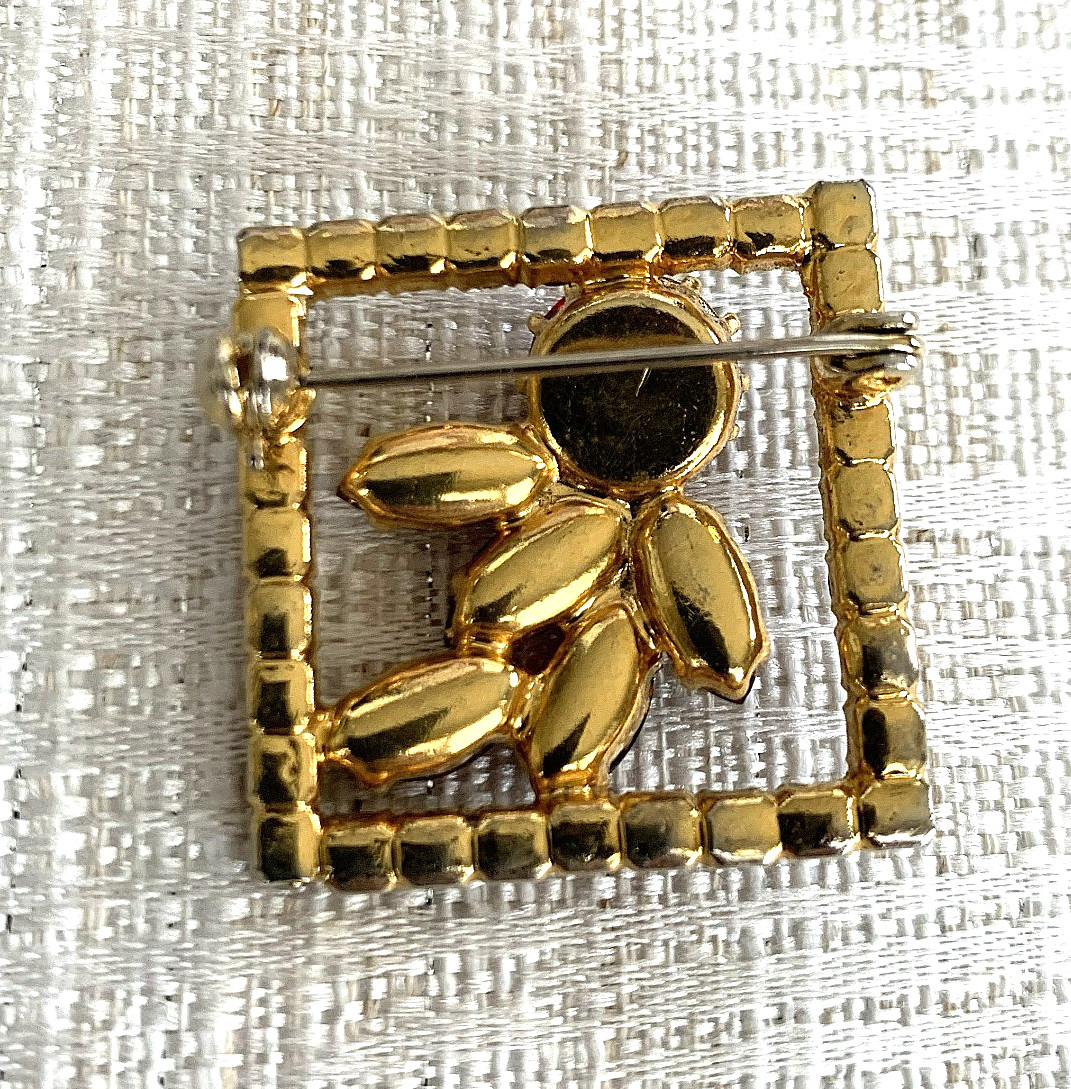 Vintage Red Rhinestone Brooch, Mid-20th century