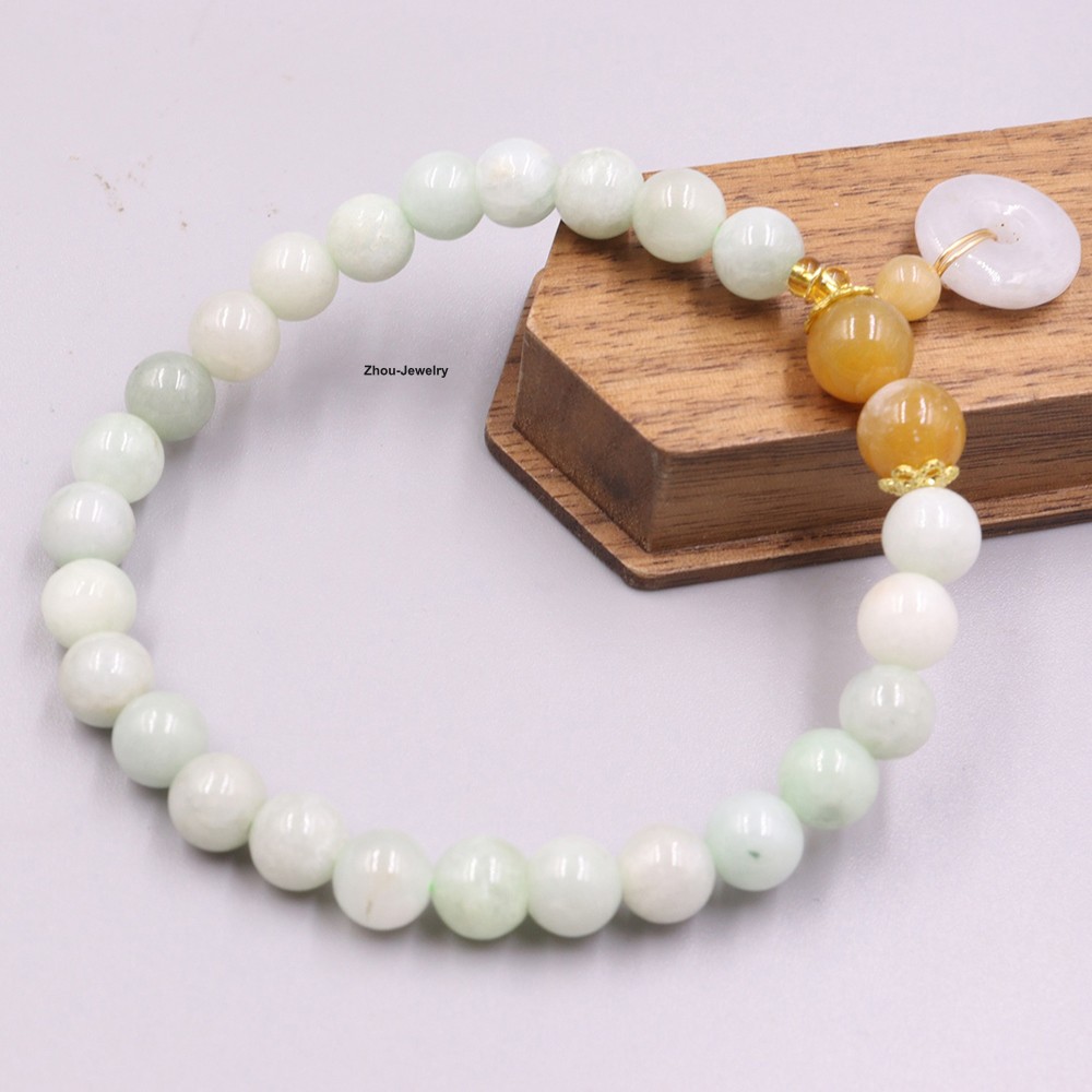Natural Grade A Jade Pixiu and 8mm Bead Circle Charm Women’s Stretch Bracelet