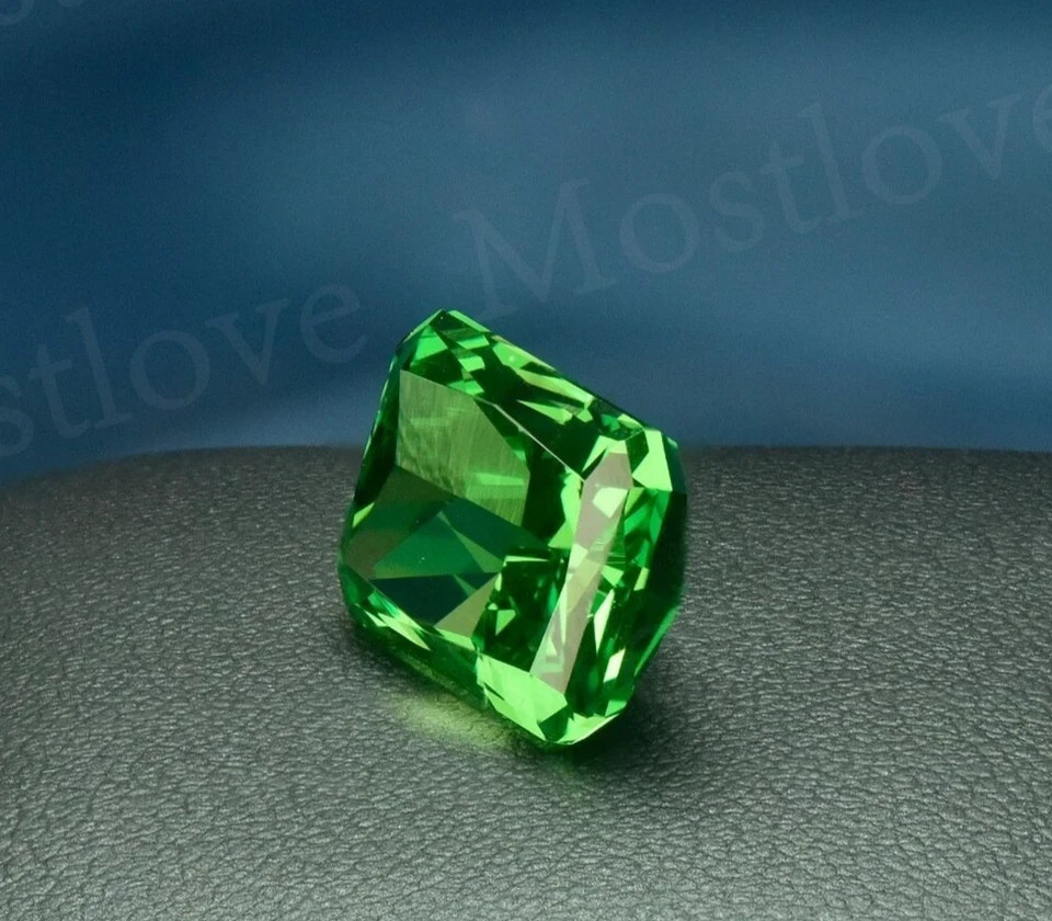 32 Ct EGL Certified Natural Flawless Green Zircon Emerald Cut Loose Gemstone