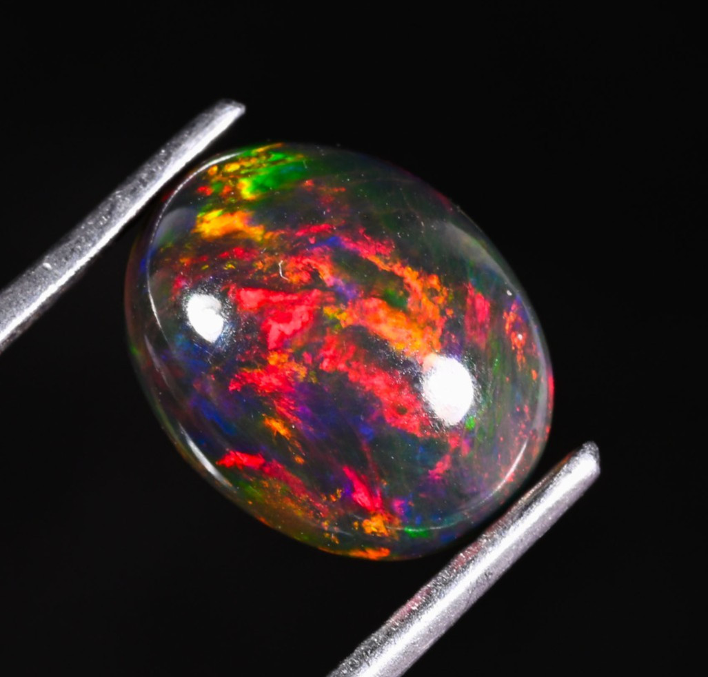 1.85 Ct Natural Ethiopian Black Opal 10×8 mm Fire Opal Cabochon Loose Gemstone