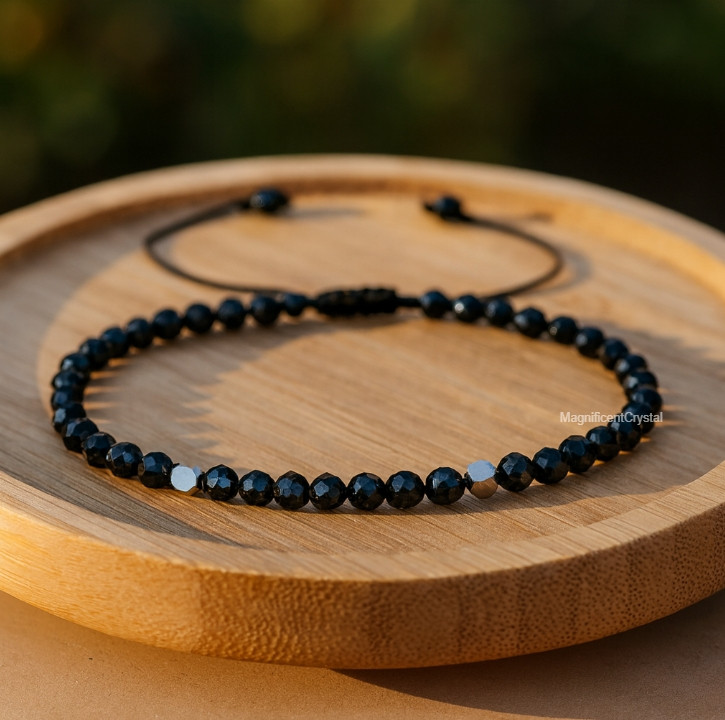 Dainty Black Tourmaline Stone Bracelet Healing Protection Crystal Reiki Jewelry