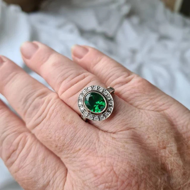 2 Ct Green Oval Cut CZ Art Deco Emerald Min Century Engagement 925 Silver Ring