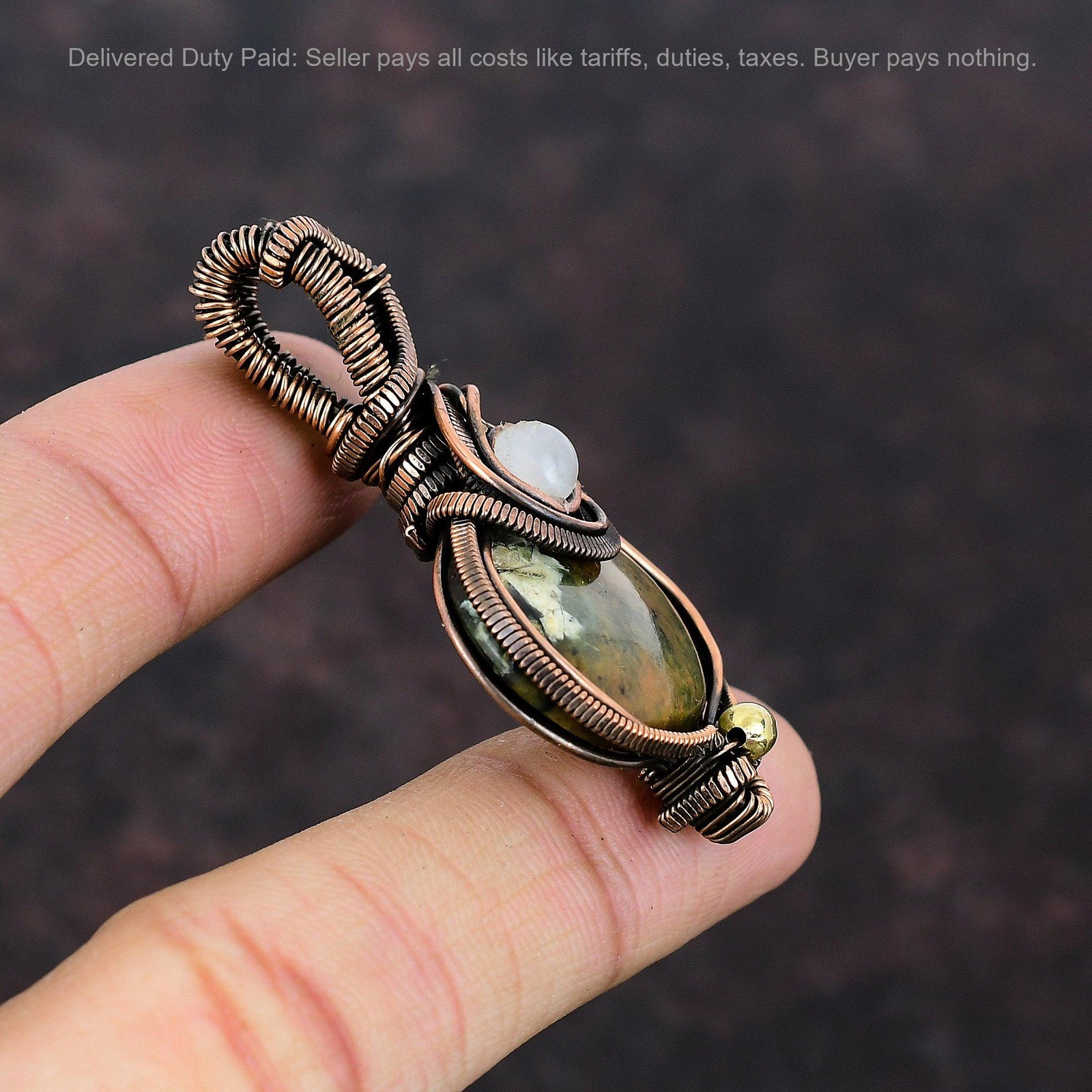 Copper Australian Chrome Chalcedony Gemstone Rainbow Moonstone Elegant Pendant