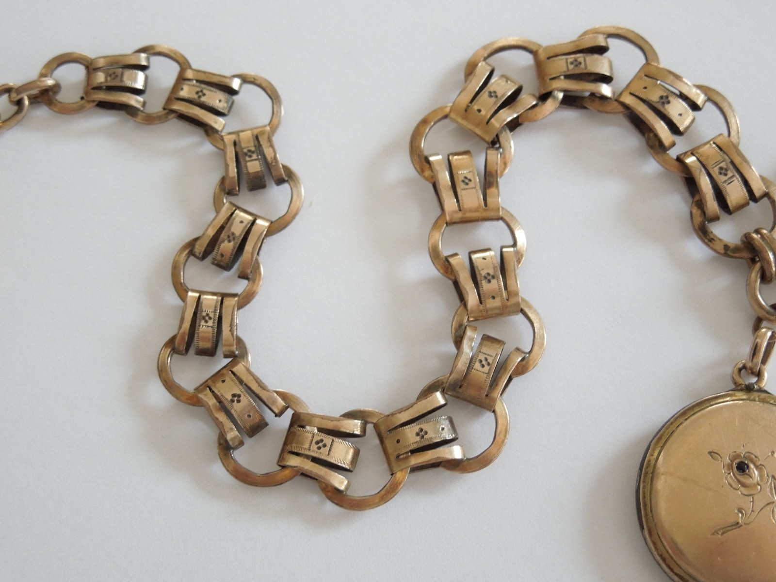 Antique Watch Chain Photo Pendant Medallion Gold Plated 21.9 G/Approx. 25 Cm