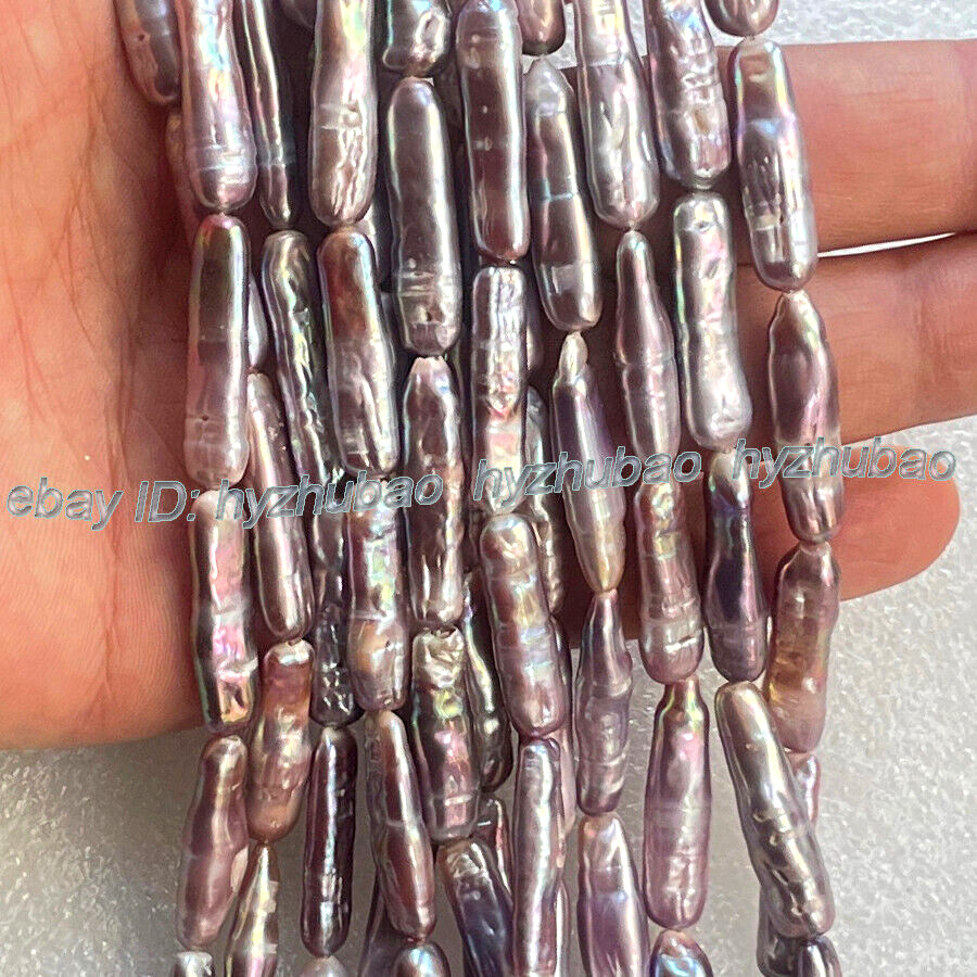 6x(25-30mm) Purple Colorful Freshwater Baroque Toothpick Pearl Loose Beads 15″
